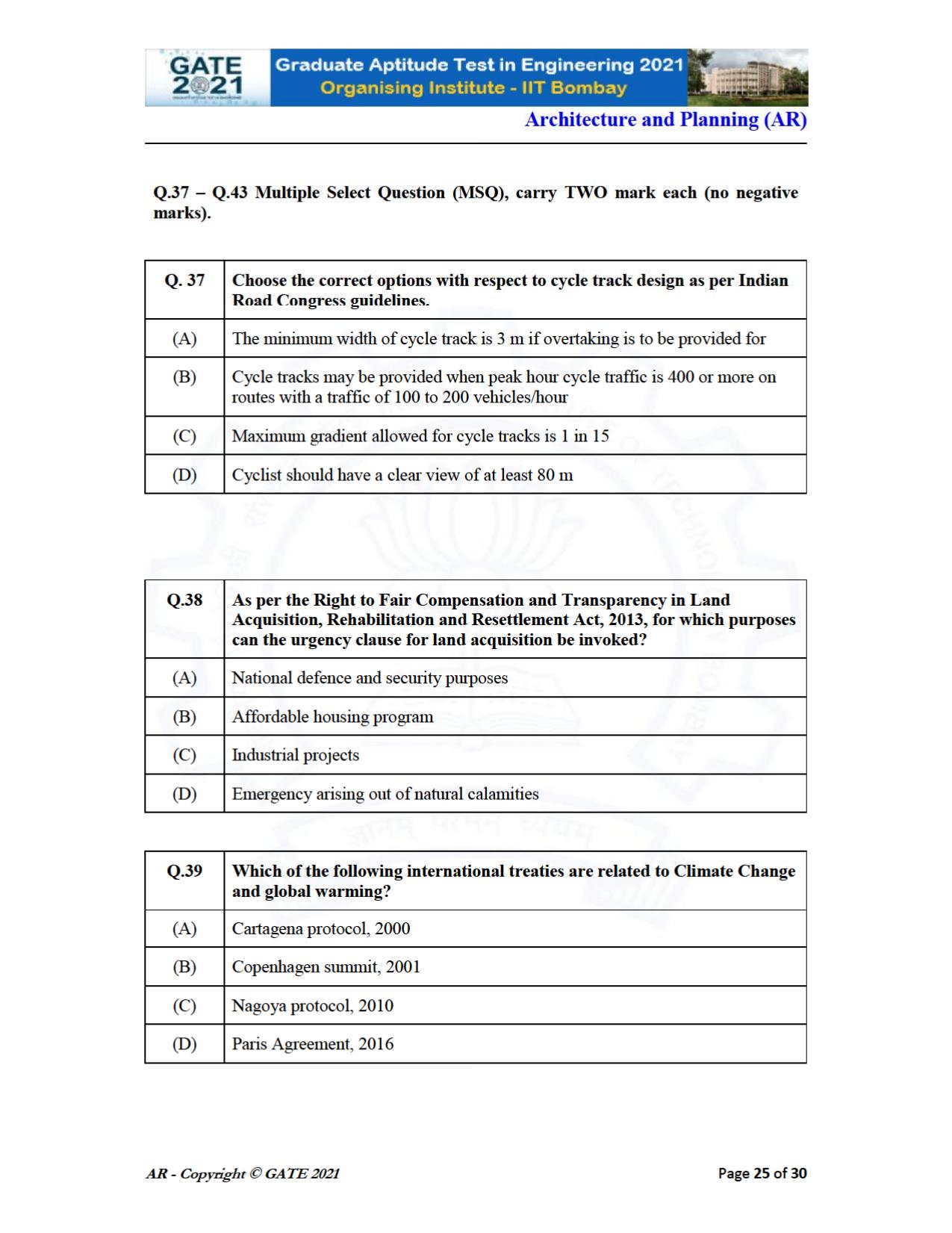 GATE 2021 Architecture and Planning (AR) Question Paper - Page 25