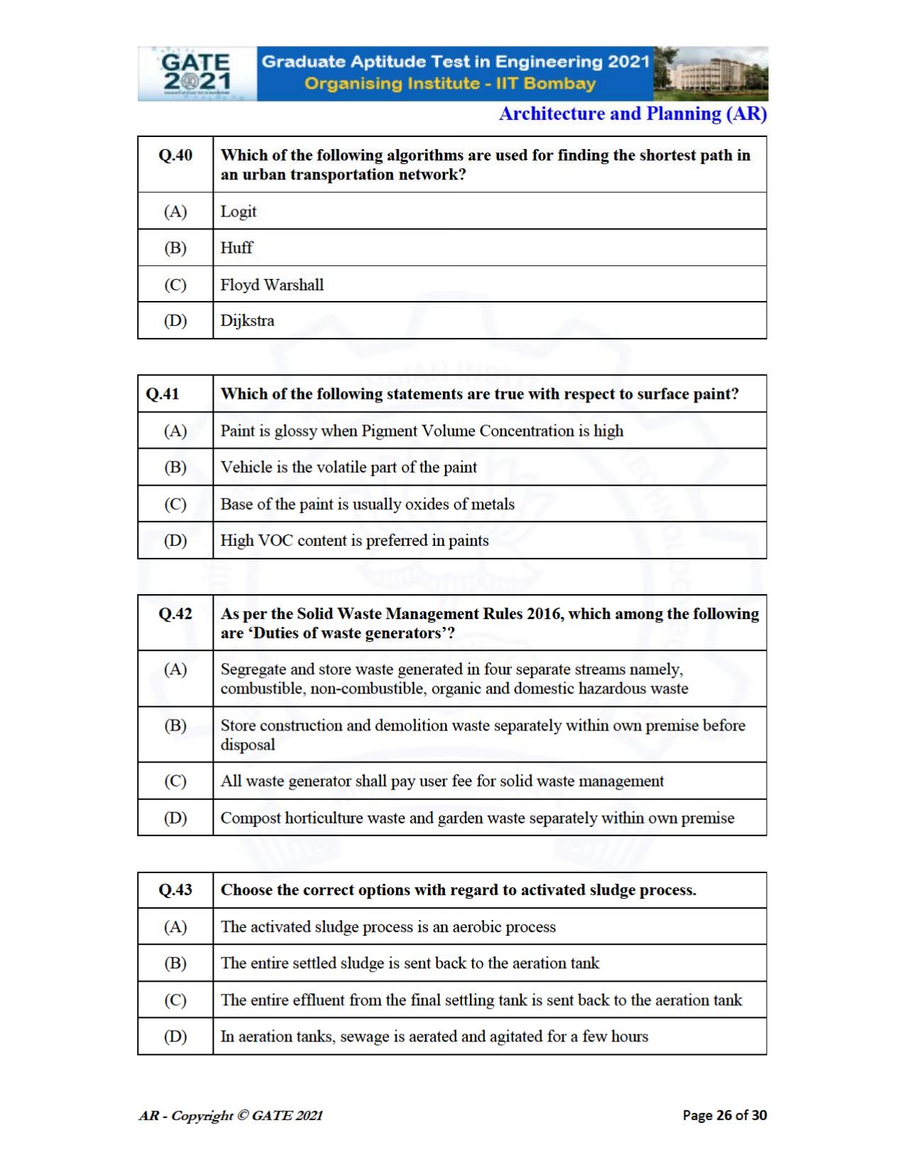 GATE 2021 Architecture and Planning (AR) Question Paper - Page 26