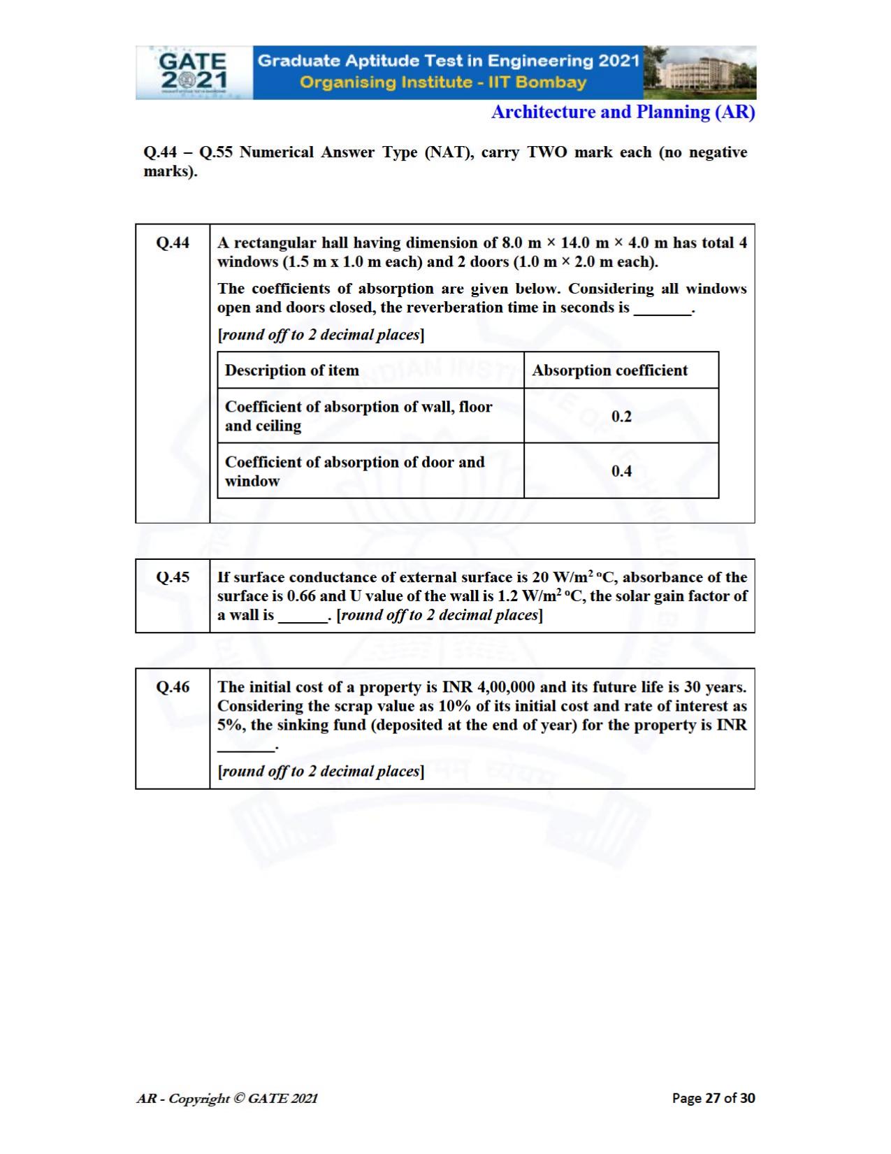 GATE 2021 Architecture and Planning (AR) Question Paper - Page 27
