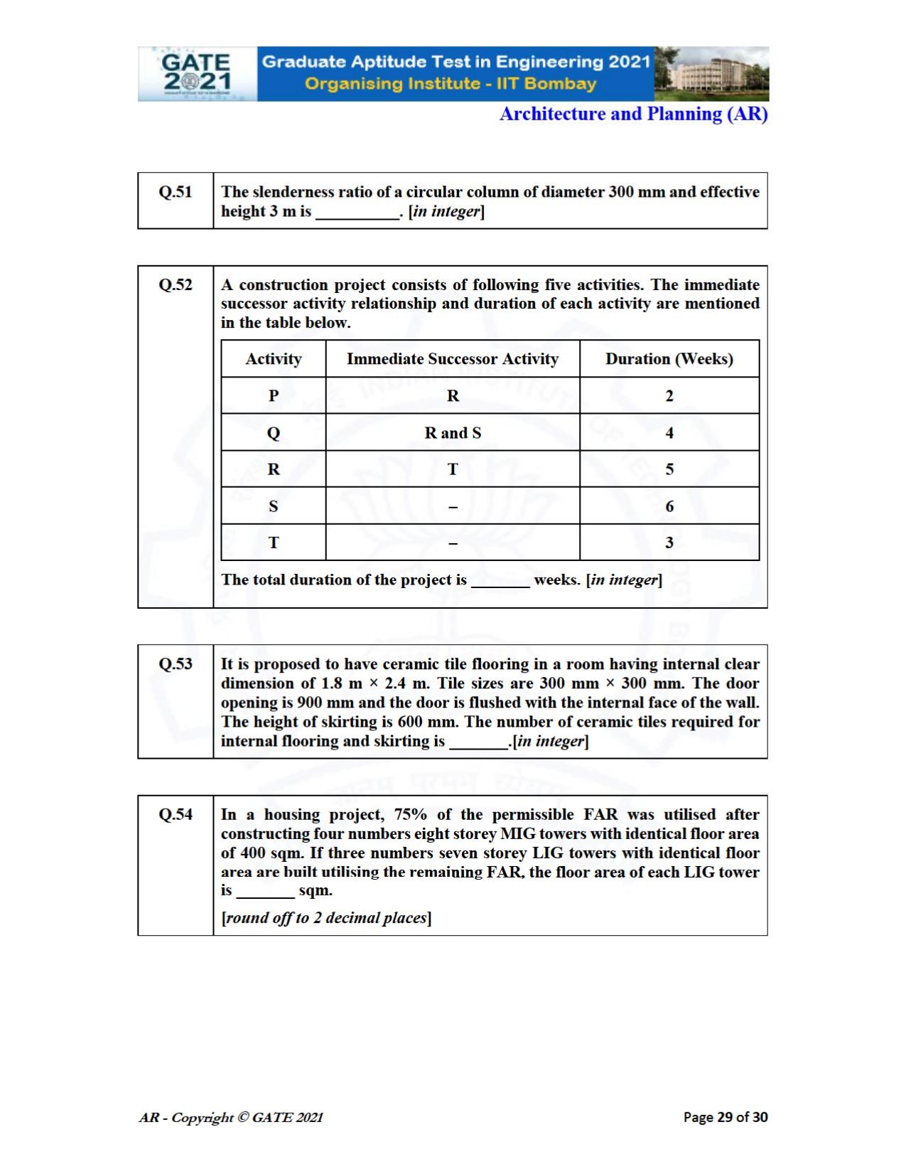 GATE 2021 Architecture and Planning (AR) Question Paper - Page 29