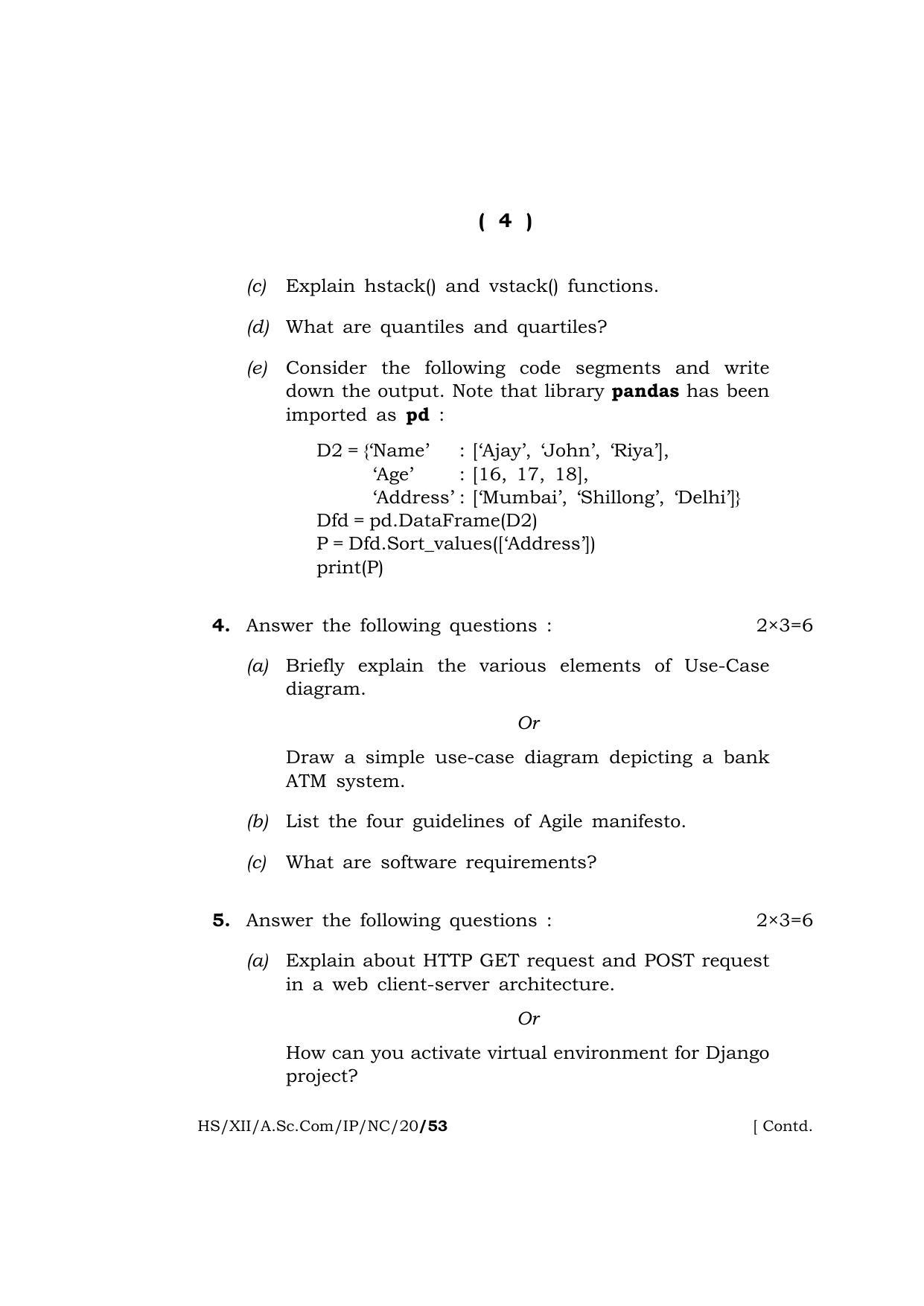 Meghalaya Board (MBOSE) Class 12 INFORMATICS PRACTICES ( New Course ) 2020 Question Paper - Page 4