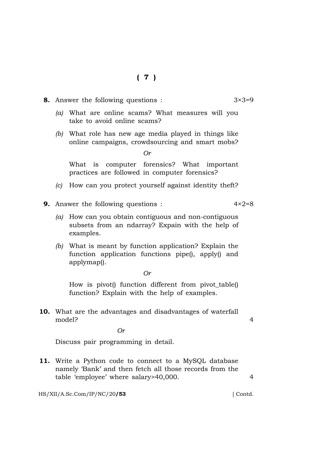 Meghalaya Board (MBOSE) Class 12 INFORMATICS PRACTICES ( New Course ) 2020 Question Paper - Page 7