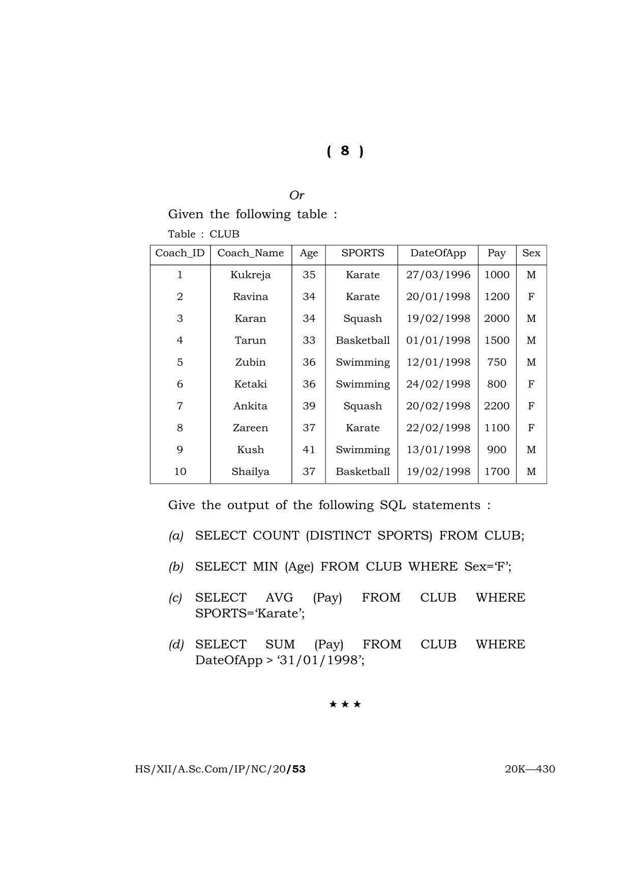 Meghalaya Board (MBOSE) Class 12 INFORMATICS PRACTICES ( New Course ) 2020 Question Paper - Page 8
