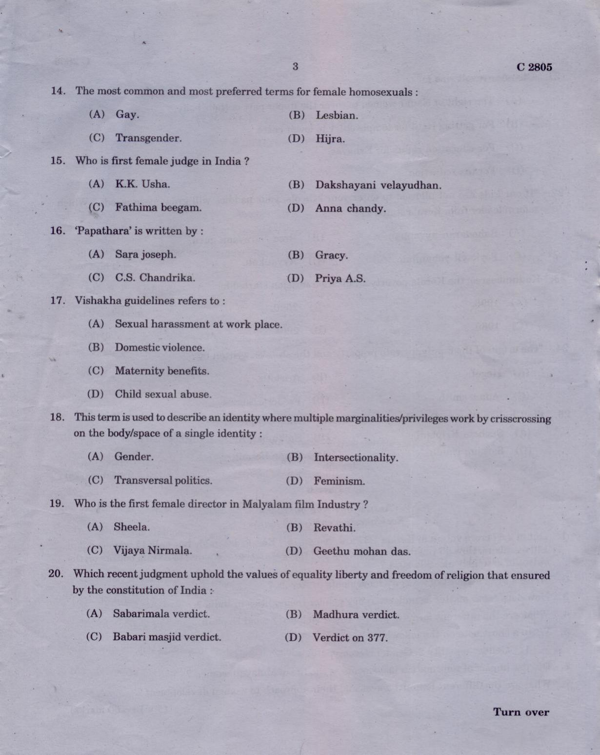 CUCAT 2021 M.A Women’s Studies Question Paper - Page 3