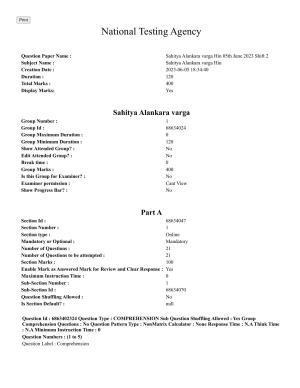 CUET PG 2023: ACQP19 – Sahitya (Alankara and Kavya varga) (Hindi) - Shift 2 (5-06-2023) Question Paper