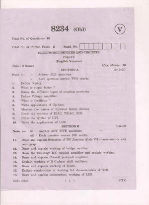 AP Inter 1st Year Eloctronic Devices and Circuits-I (Old) March-2019-Vocational Question Paper
