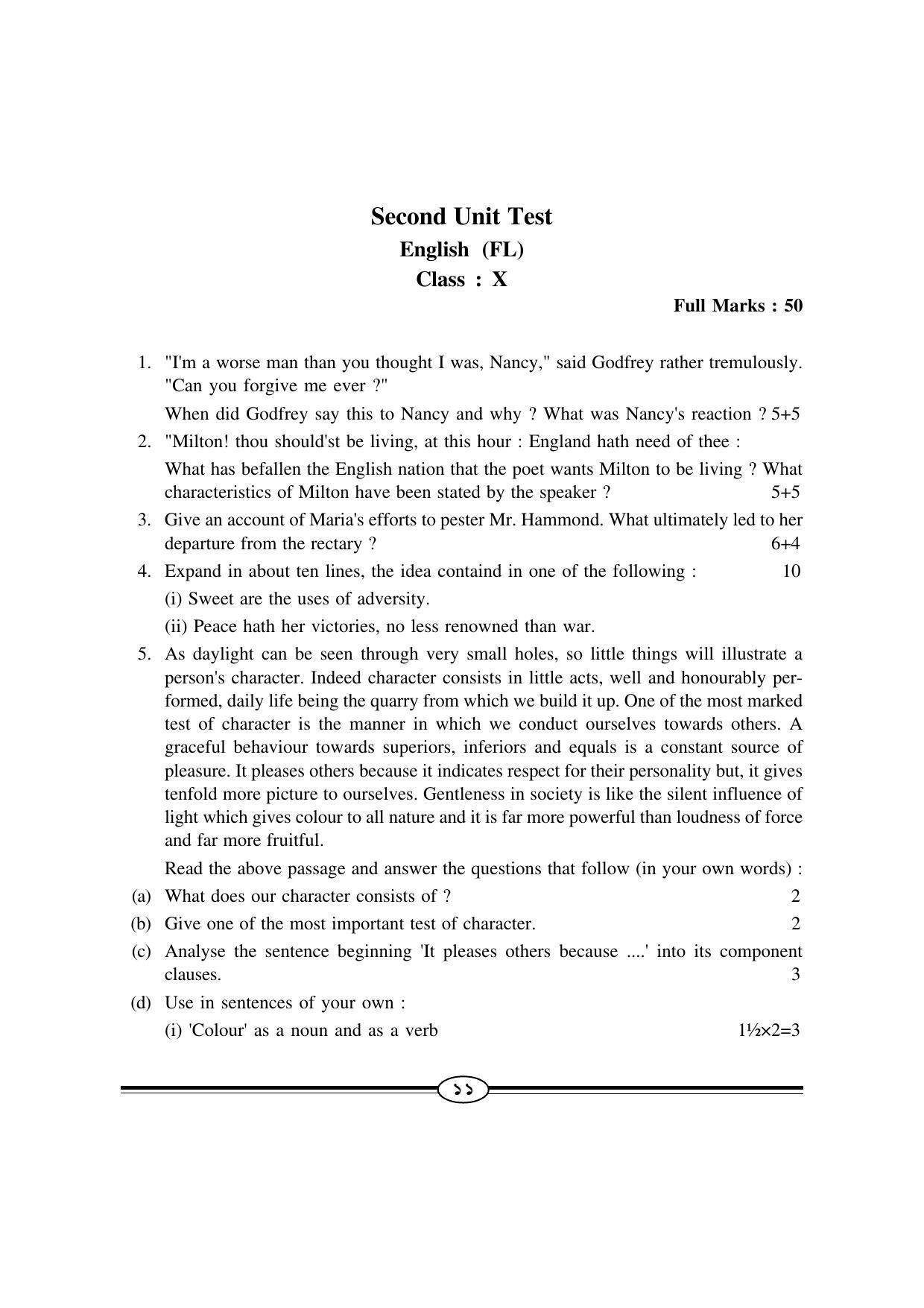 WBBSE Class X Syllabus Class X (English 1st Language) - Page 3