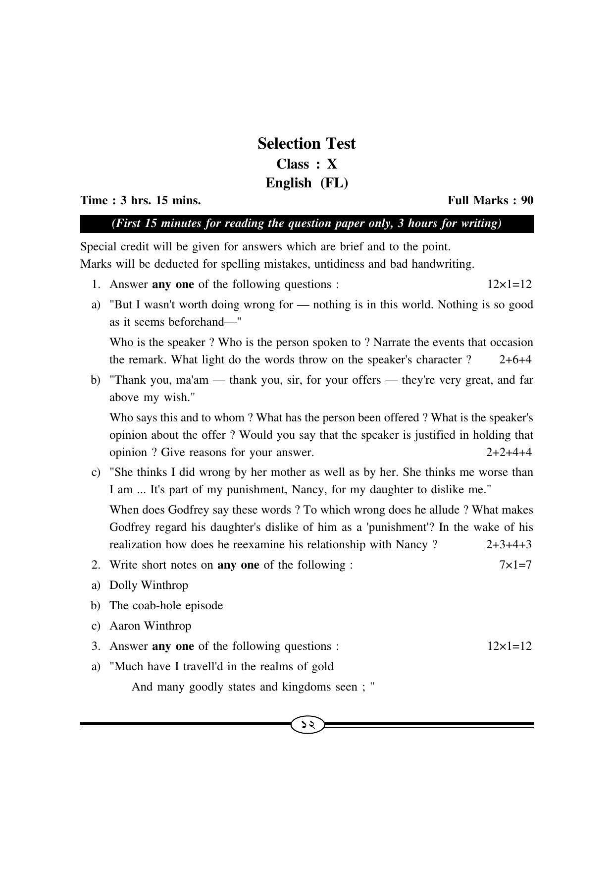 WBBSE Class X Syllabus Class X (English 1st Language) - Page 4