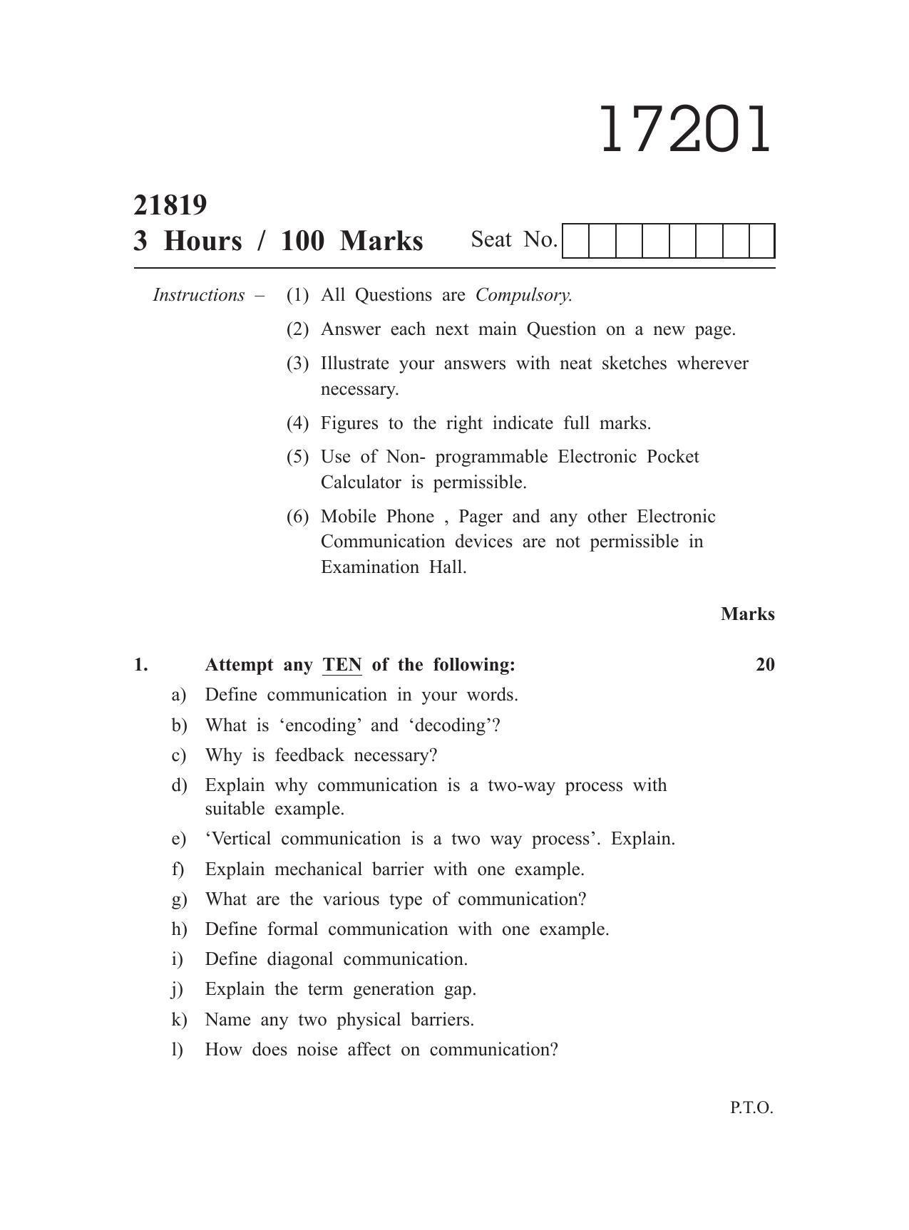 MSBTE Summer Question Paper 2019 - Communication Skills - Page 1