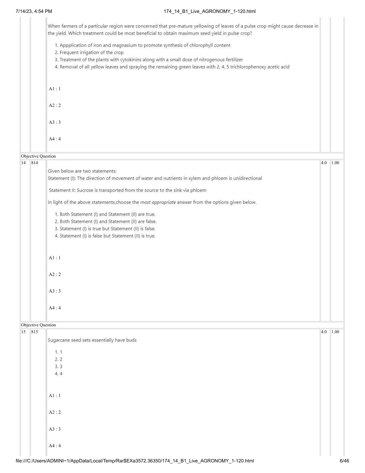 ICAR AIEEA PG 2023 AGRONOMY Question Paper- 14 July 2023 - Page 6