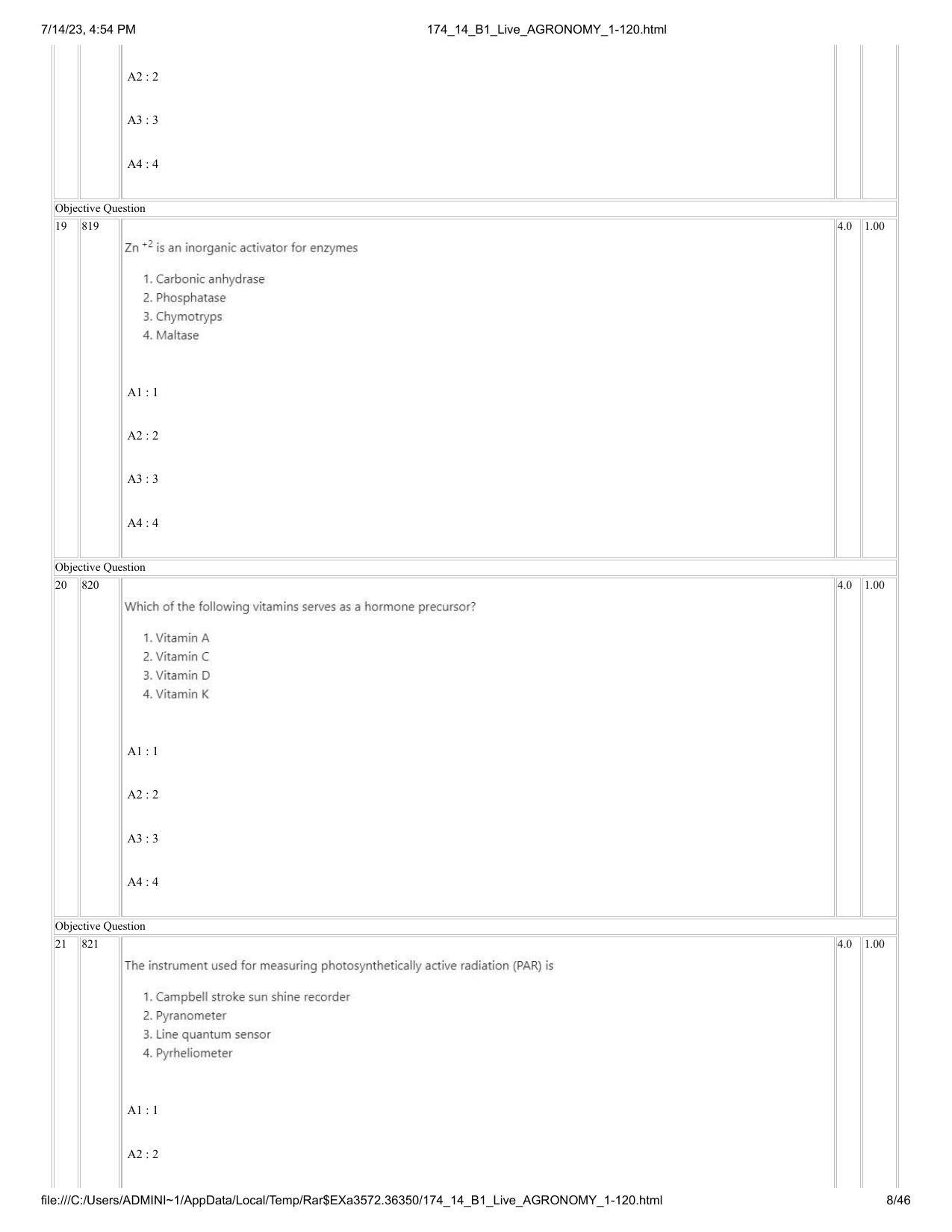 ICAR AIEEA PG 2023 AGRONOMY Question Paper- 14 July 2023 - Page 8