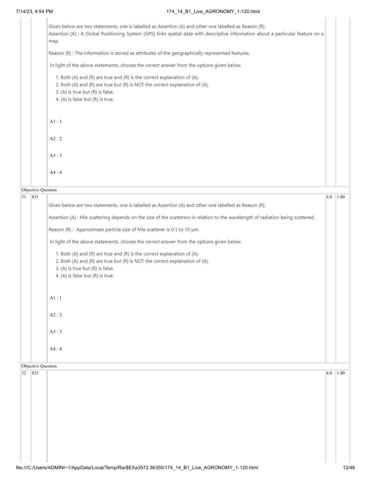 ICAR AIEEA PG 2023 AGRONOMY Question Paper- 14 July 2023 - Page 12