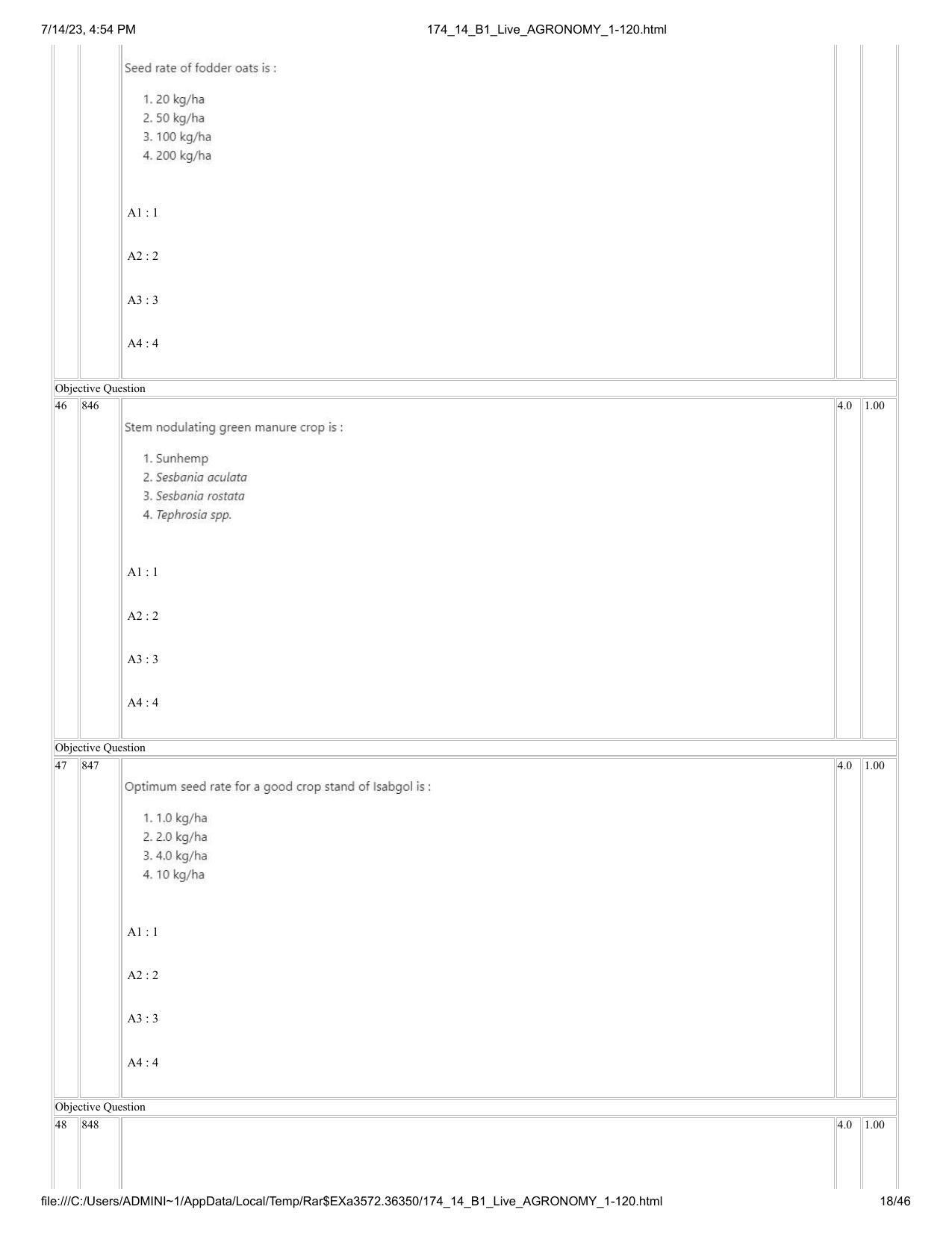 ICAR AIEEA PG 2023 AGRONOMY Question Paper- 14 July 2023 - Page 18