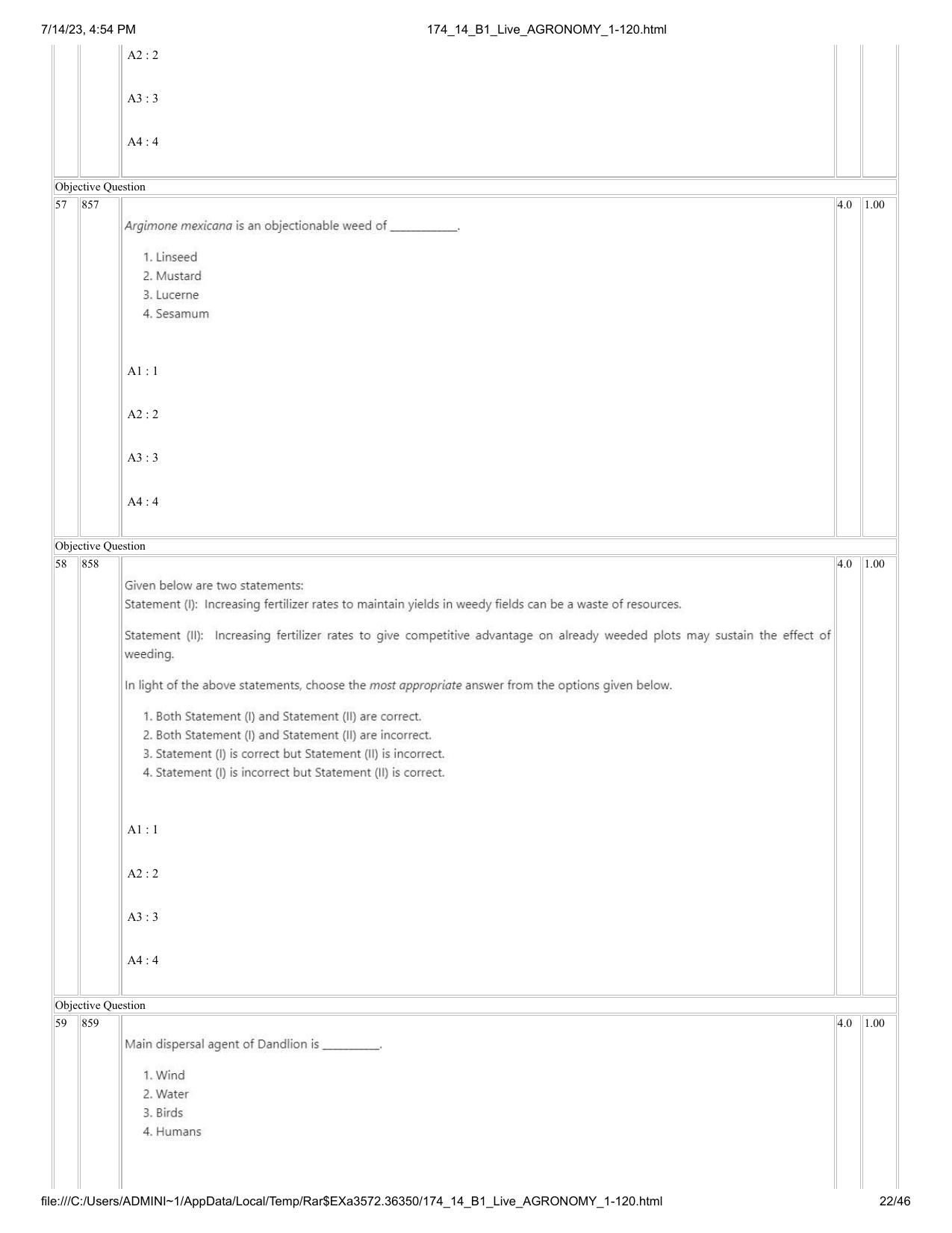 ICAR AIEEA PG 2023 AGRONOMY Question Paper- 14 July 2023 - Page 22
