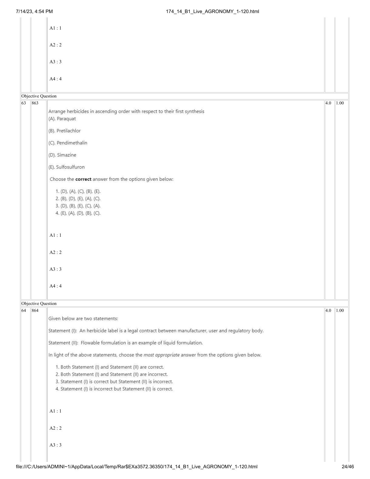 ICAR AIEEA PG 2023 AGRONOMY Question Paper- 14 July 2023 - Page 24