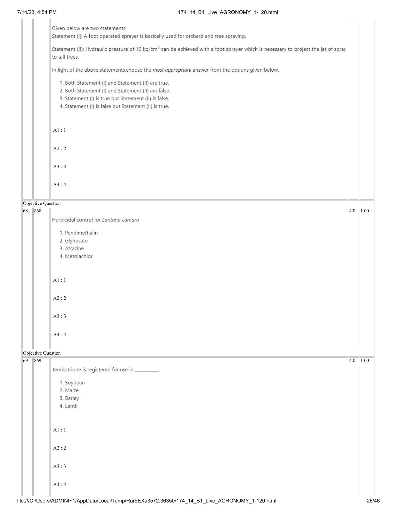 ICAR AIEEA PG 2023 AGRONOMY Question Paper- 14 July 2023 - Page 26