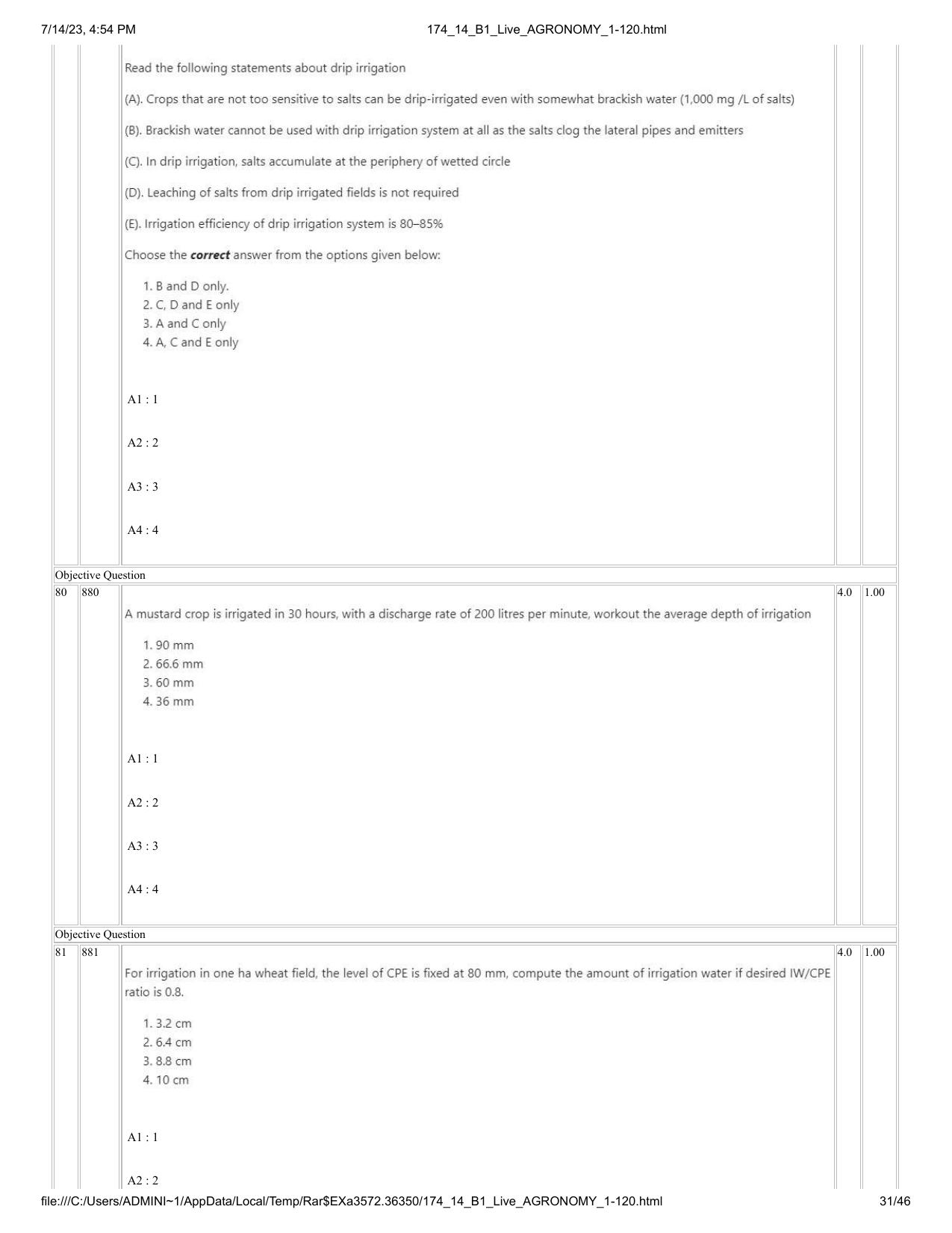 ICAR AIEEA PG 2023 AGRONOMY Question Paper- 14 July 2023 - Page 31