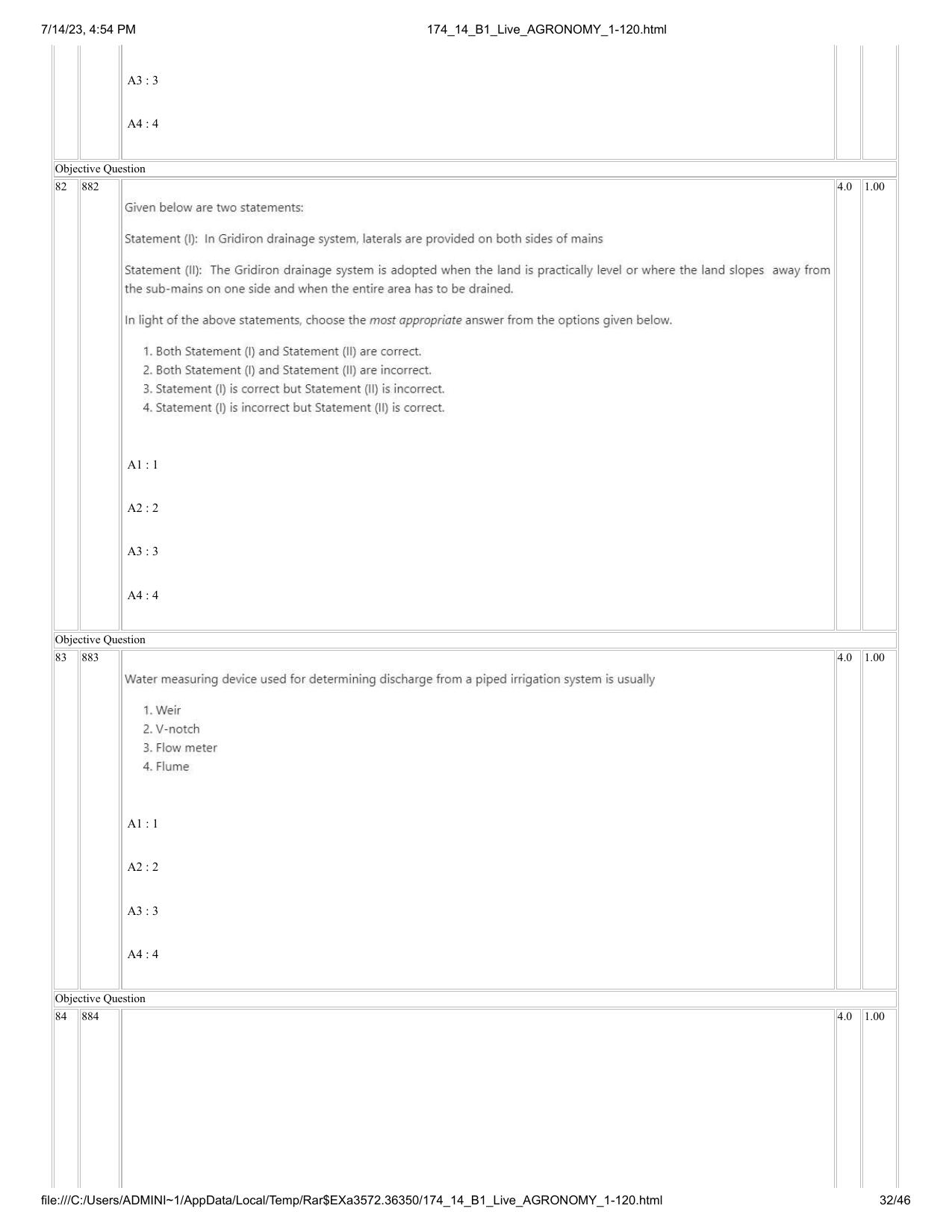 ICAR AIEEA PG 2023 AGRONOMY Question Paper- 14 July 2023 - Page 32