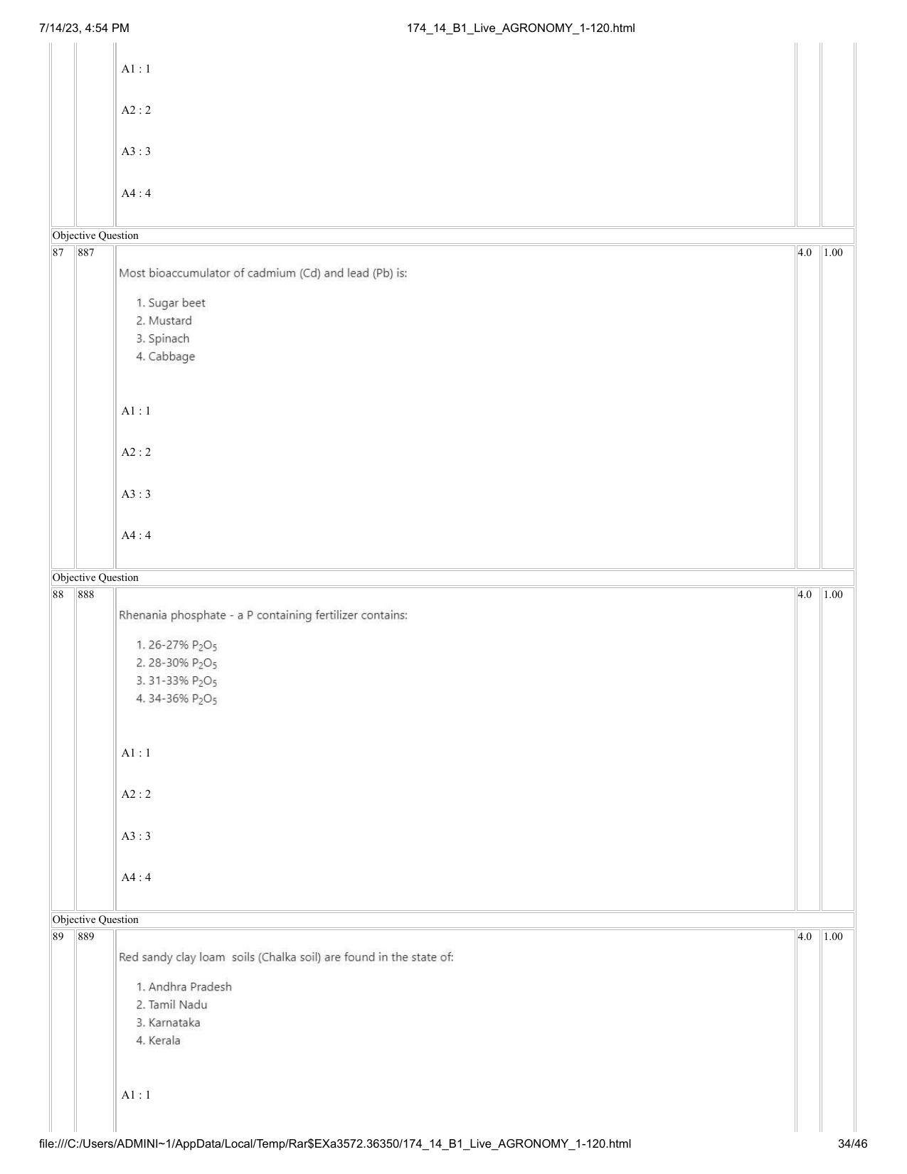 ICAR AIEEA PG 2023 AGRONOMY Question Paper- 14 July 2023 - Page 34