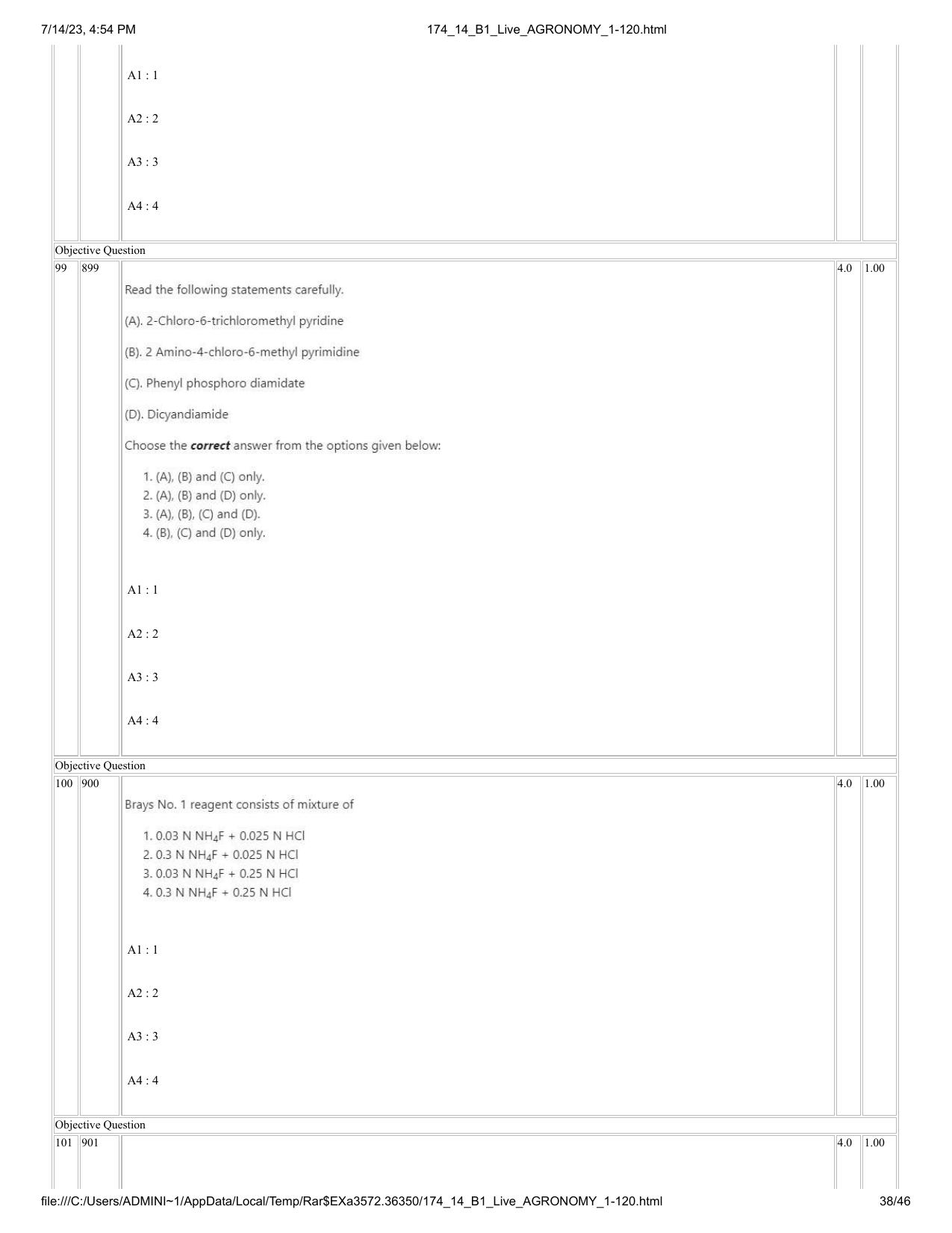ICAR AIEEA PG 2023 AGRONOMY Question Paper- 14 July 2023 - Page 38