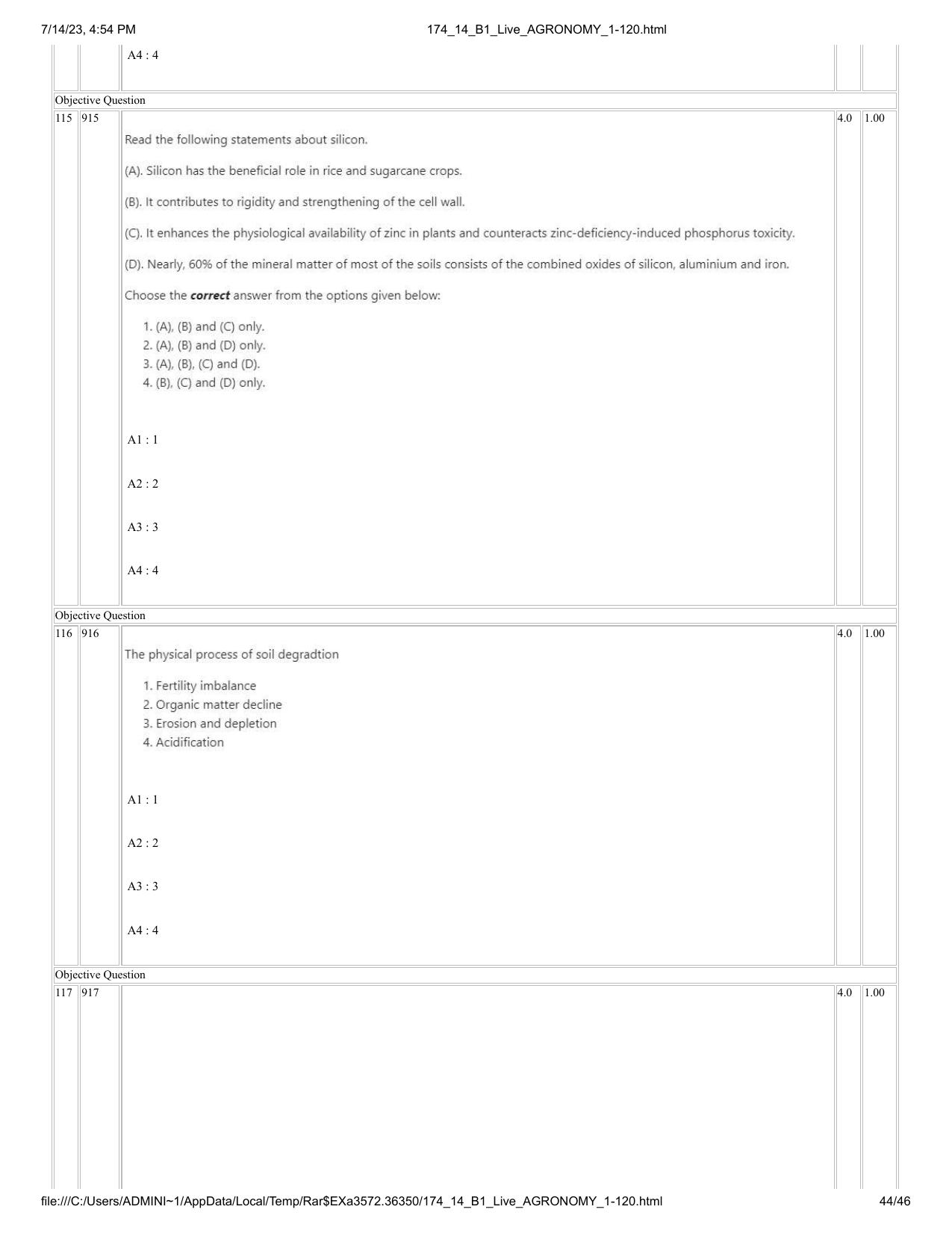 ICAR AIEEA PG 2023 AGRONOMY Question Paper- 14 July 2023 - Page 44