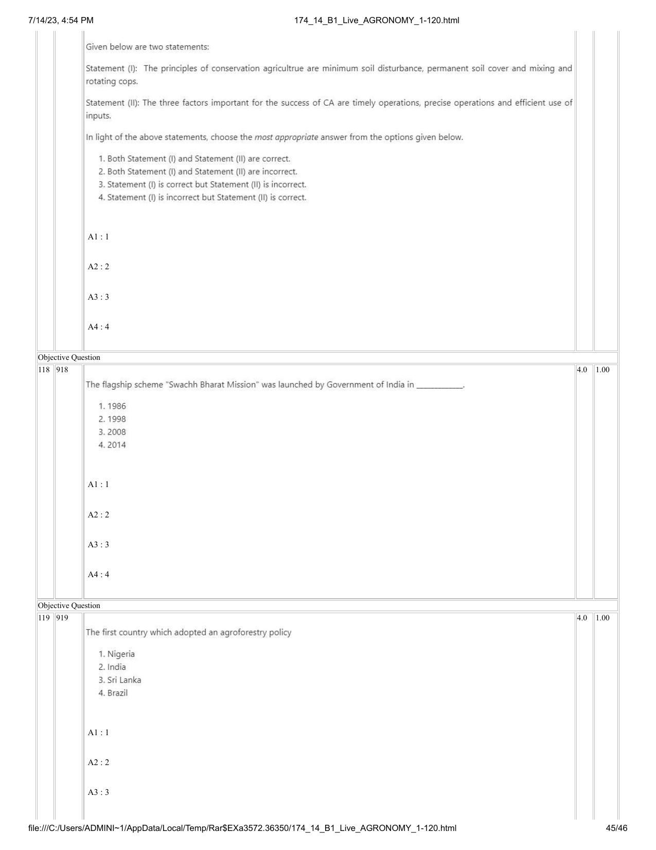 ICAR AIEEA PG 2023 AGRONOMY Question Paper- 14 July 2023 - Page 45
