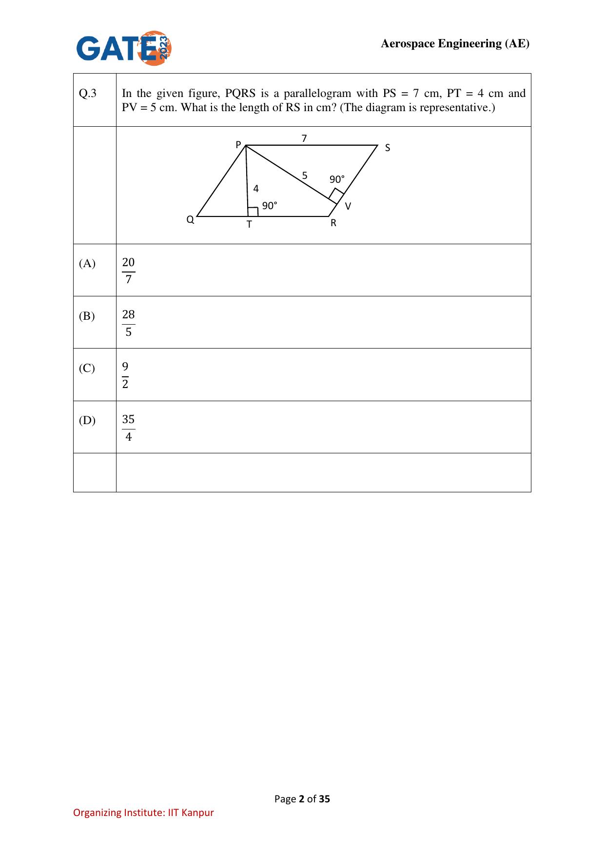 GATE 2023 Aerospace Engineering (AE) Question Paper - Page 2