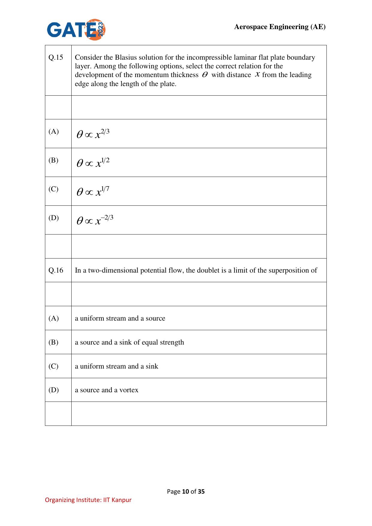 GATE 2023 Aerospace Engineering (AE) Question Paper - Page 10