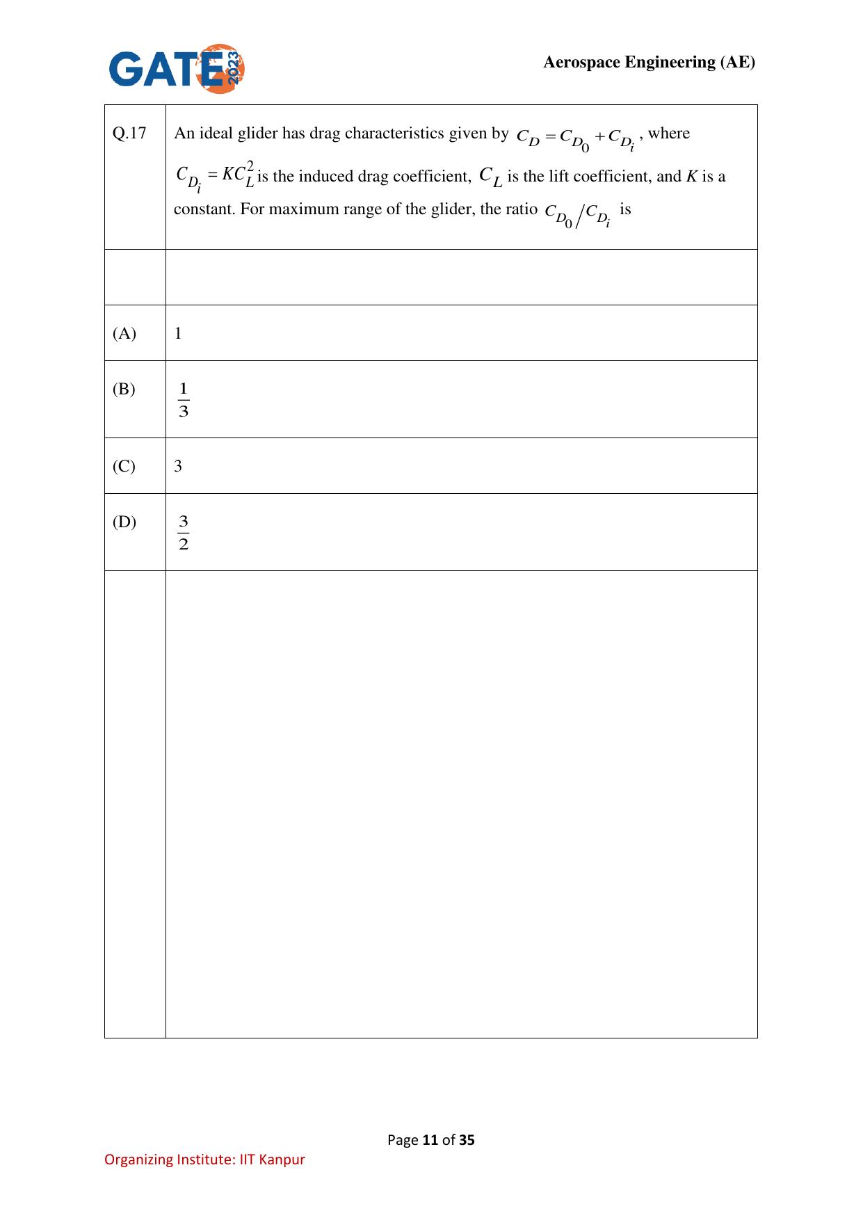 GATE 2023 Aerospace Engineering (AE) Question Paper - Page 11