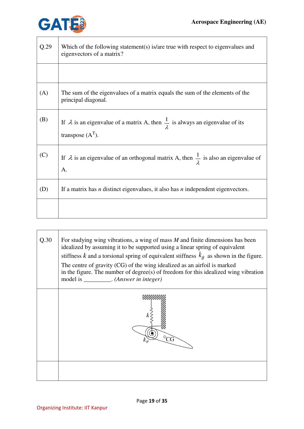 GATE 2023 Aerospace Engineering (AE) Question Paper - Page 19