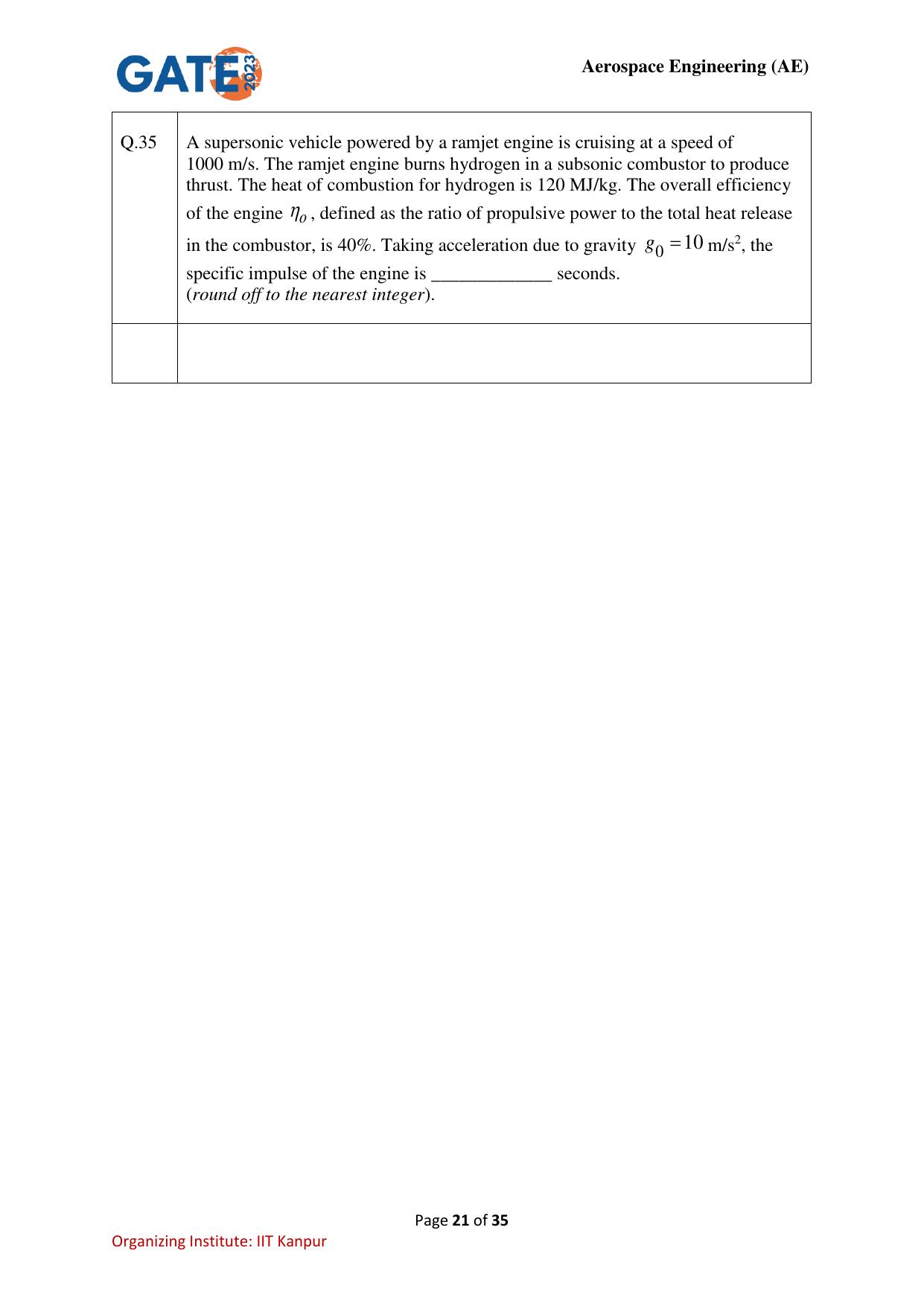 GATE 2023 Aerospace Engineering (AE) Question Paper - Page 21