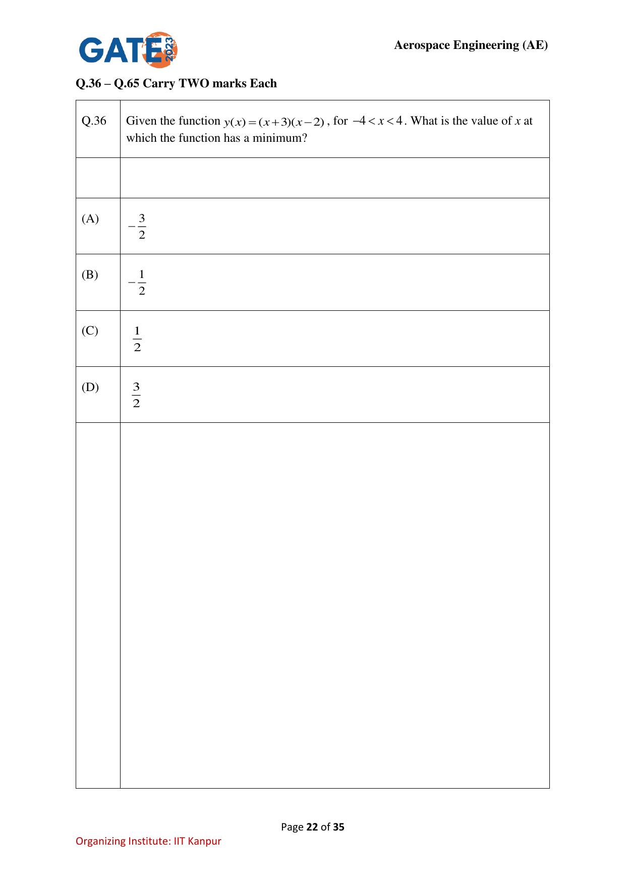 GATE 2023 Aerospace Engineering (AE) Question Paper - Page 22