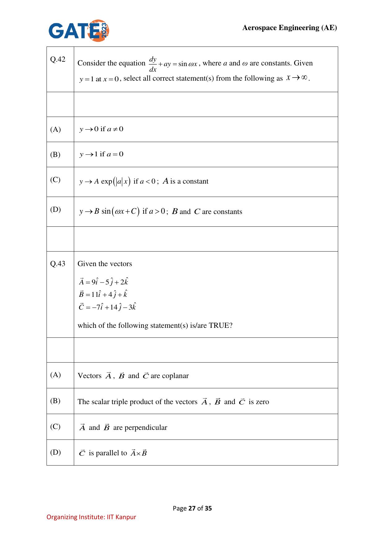 GATE 2023 Aerospace Engineering (AE) Question Paper - Page 27