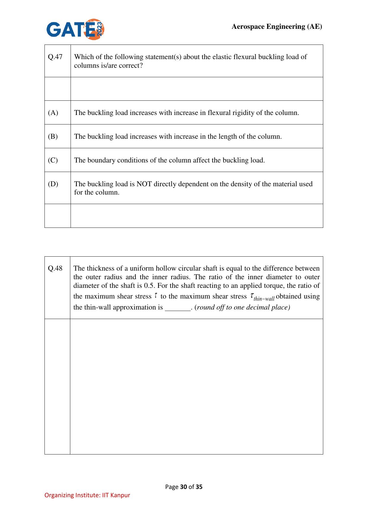 GATE 2023 Aerospace Engineering (AE) Question Paper - Page 30
