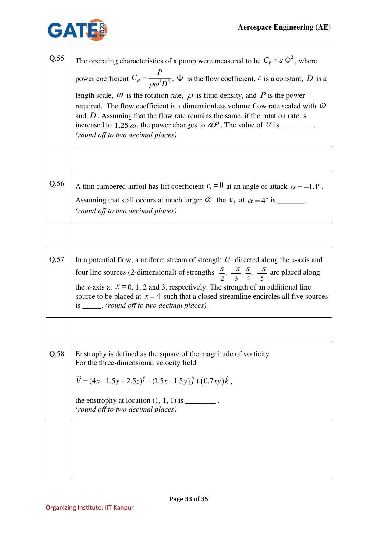 GATE 2023 Aerospace Engineering (AE) Question Paper - Page 33