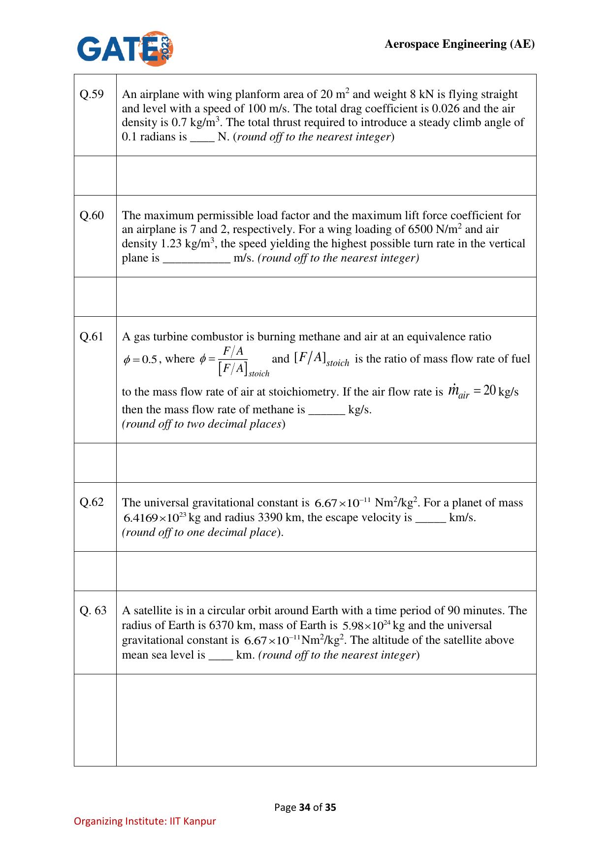 GATE 2023 Aerospace Engineering (AE) Question Paper - Page 34