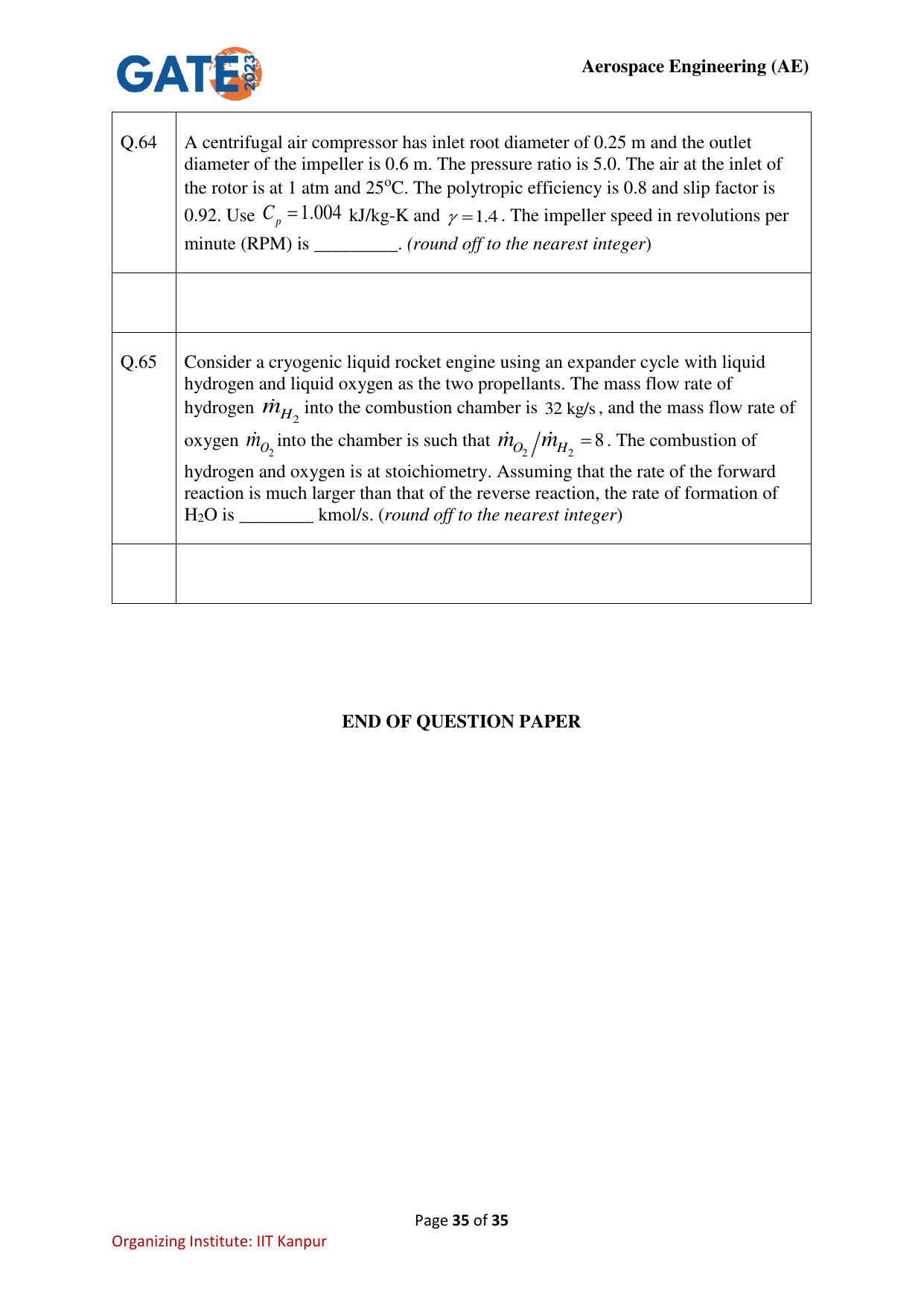 GATE 2023 Aerospace Engineering (AE) Question Paper - Page 35