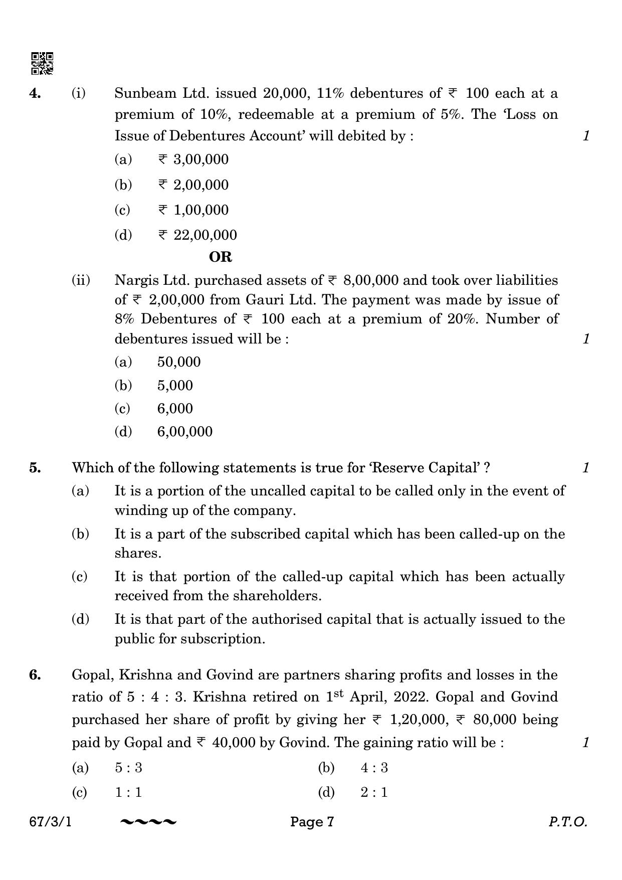 CBSE Class 12 67-3-1 Accountancy 2023 Question Paper - Page 7