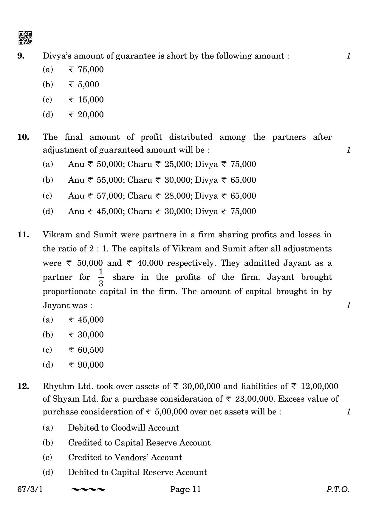 CBSE Class 12 67-3-1 Accountancy 2023 Question Paper - Page 11