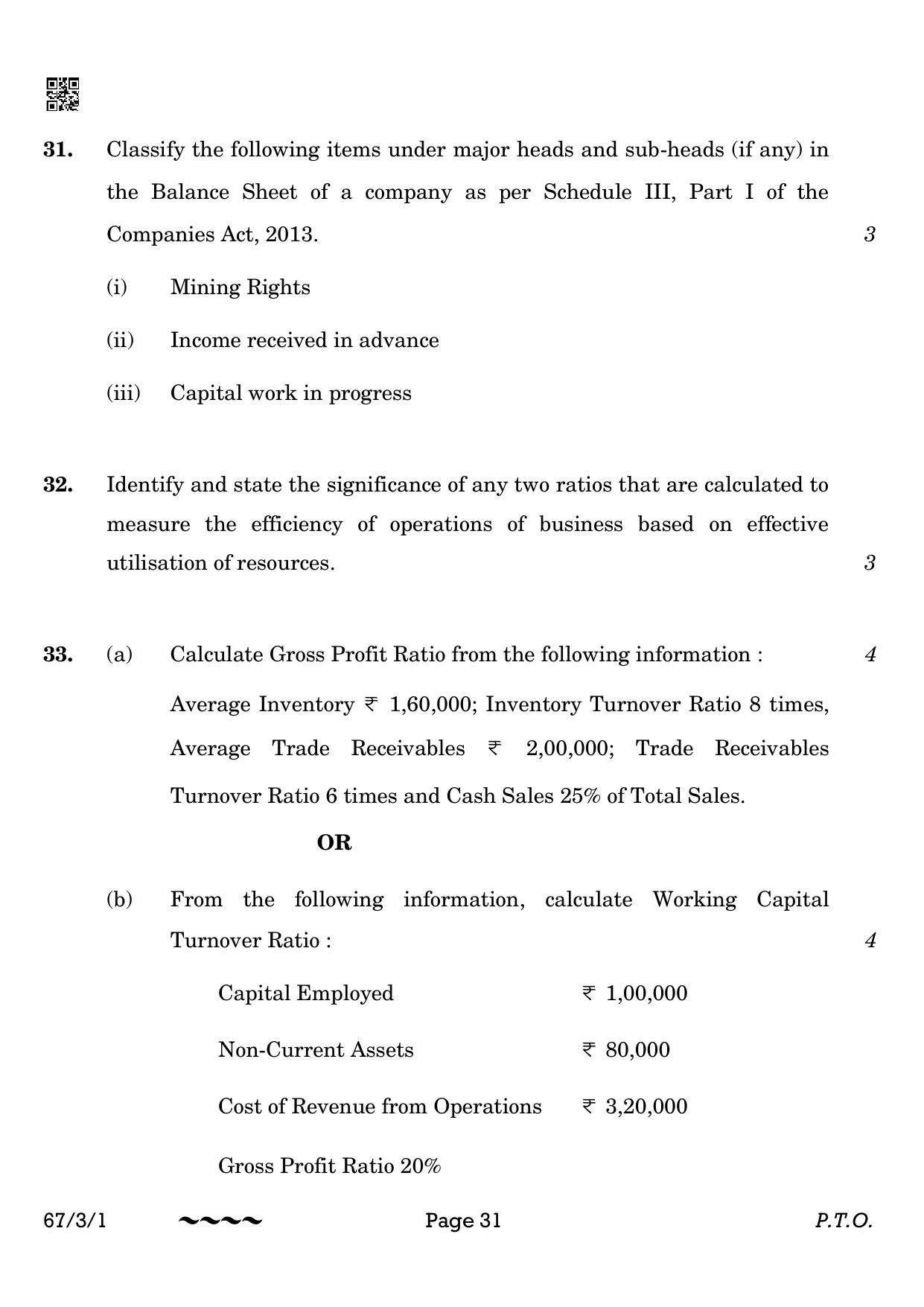 CBSE Class 12 67-3-1 Accountancy 2023 Question Paper - Page 31
