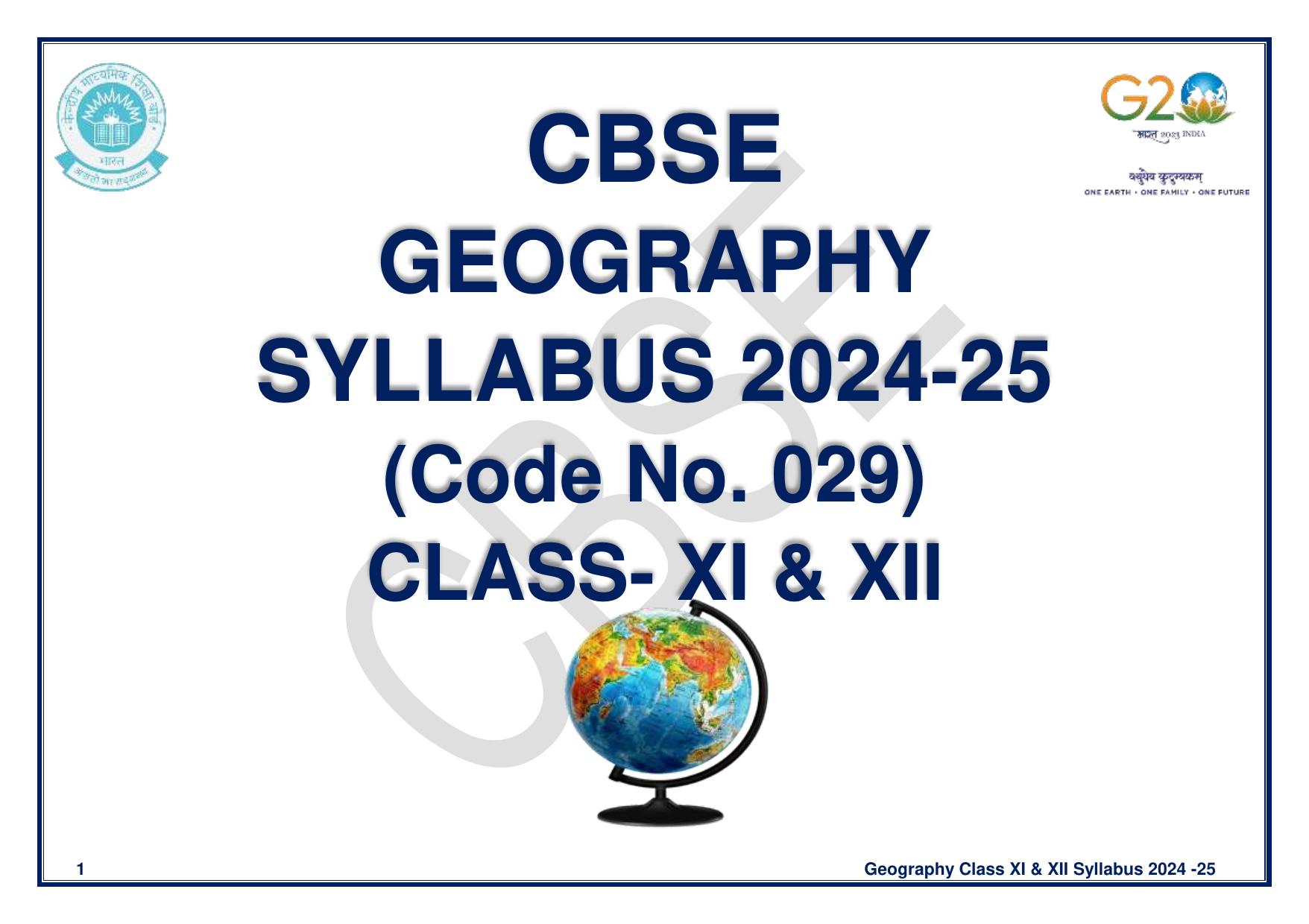 CBSE Class 11 & 12 Geography Syllabus - Page 1