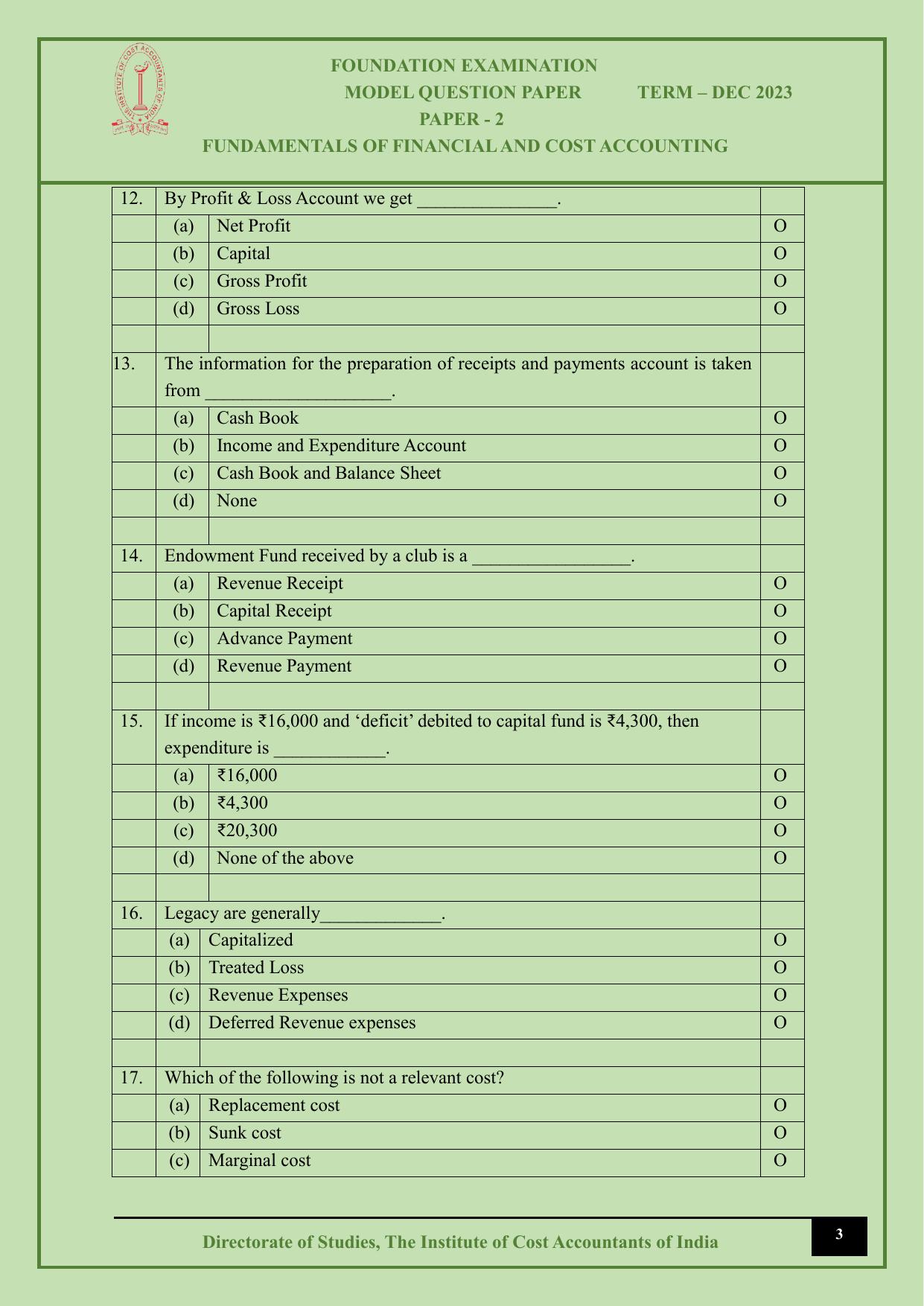 ICMAI Dec 2023 - Paper 2 – FUNDAMENTALS OF FINANCIAL AND COST ACCOUNTING - Page 3