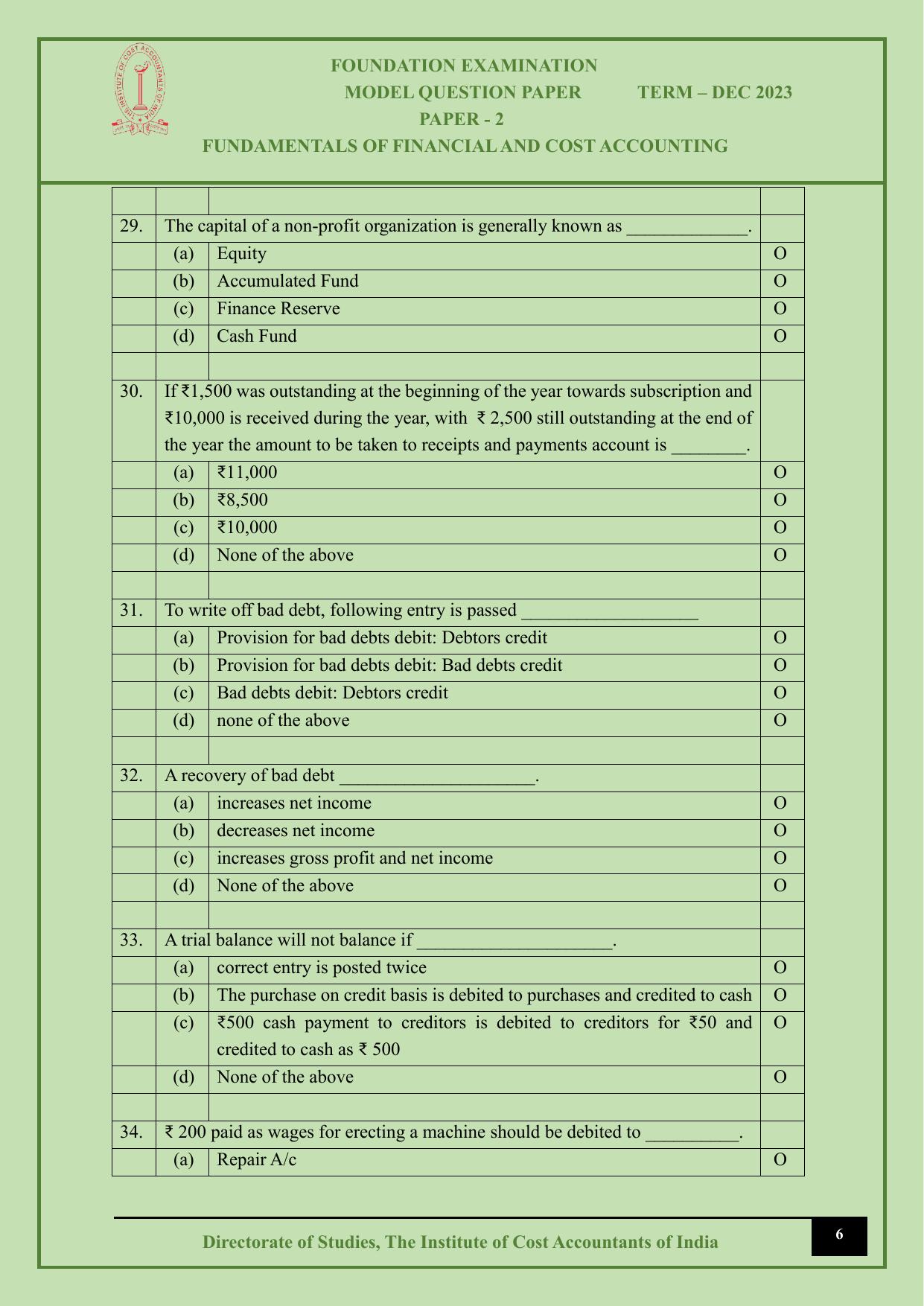 ICMAI Dec 2023 - Paper 2 – FUNDAMENTALS OF FINANCIAL AND COST ACCOUNTING - Page 6
