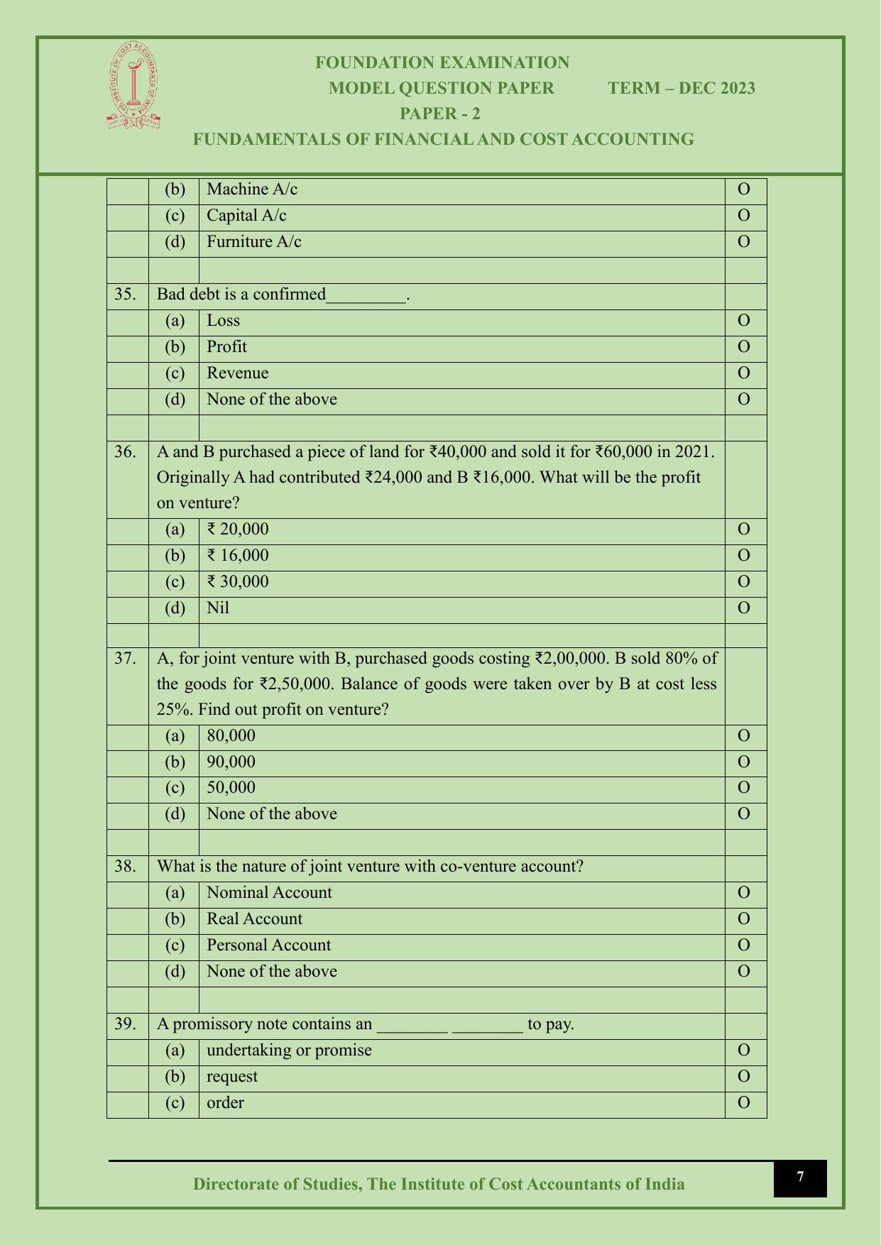 ICMAI Dec 2023 - Paper 2 – FUNDAMENTALS OF FINANCIAL AND COST ACCOUNTING - Page 7