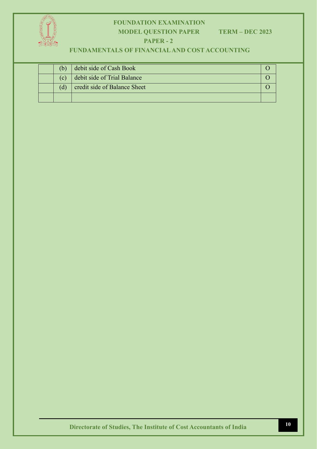 ICMAI Dec 2023 - Paper 2 – FUNDAMENTALS OF FINANCIAL AND COST ACCOUNTING - Page 10