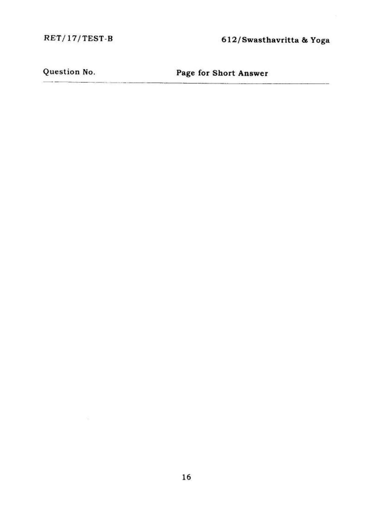 BHU RET SWASTHRAVITTA & YOGA 2017 Question Paper - Page 16