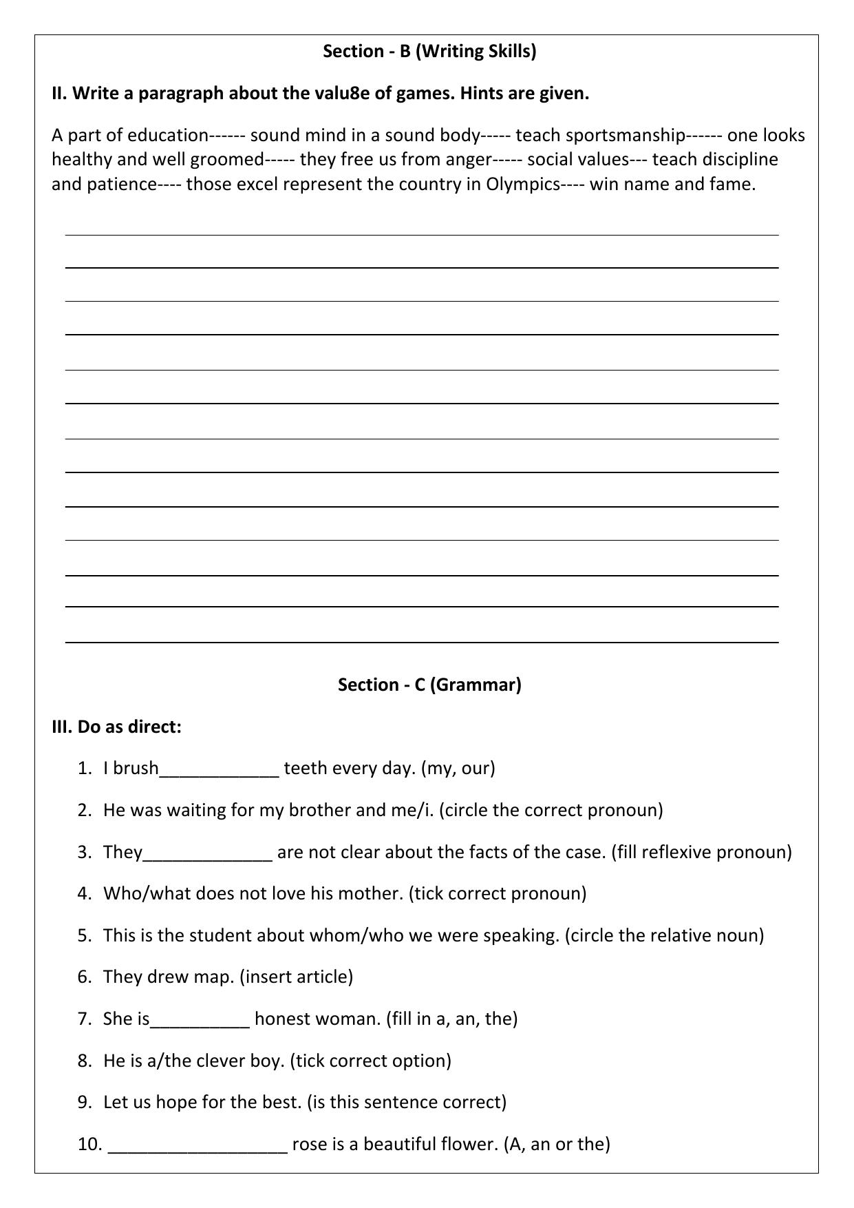 Worksheet for Class 5 English Practice Assignment - Page 2