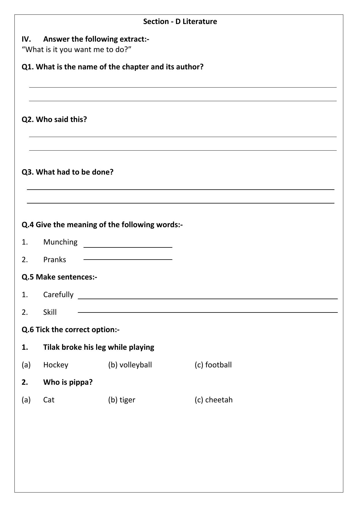 Worksheet for Class 5 English Practice Assignment - Page 3