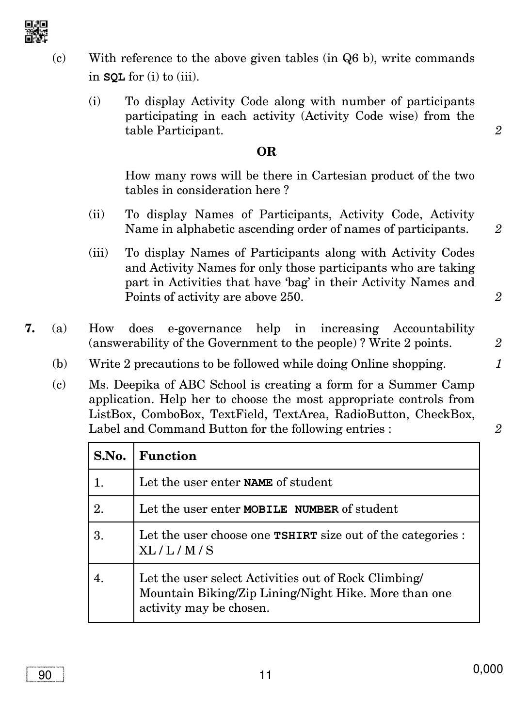 CBSE Class 12 90 Informatics Practices 2019 Question Paper - Page 11