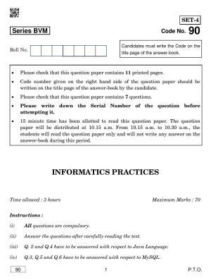 CBSE Class 12 90 Informatics Practices 2019 Question Paper